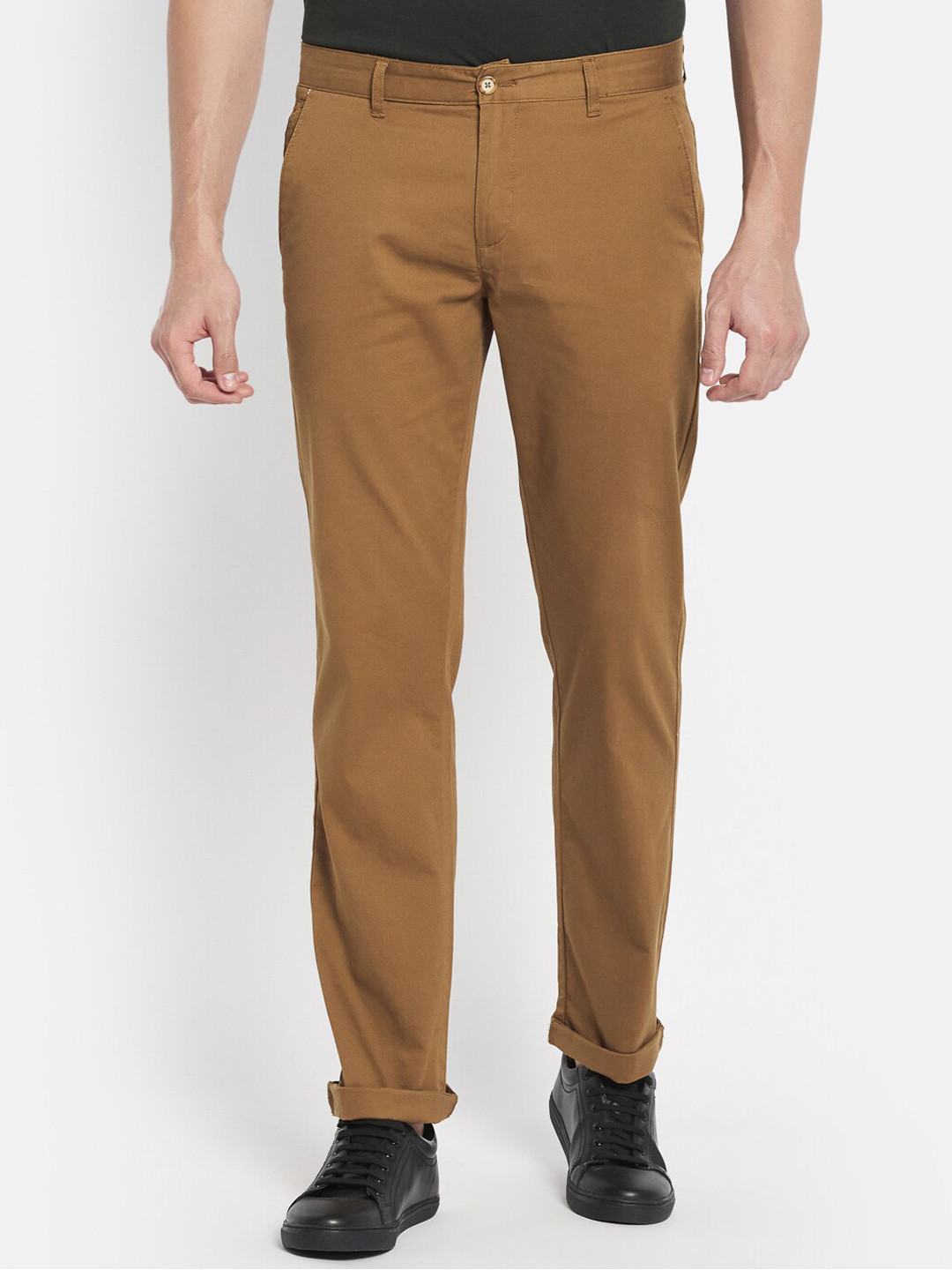 Octave Men Brown Regular Fit Solid Cotton Chinos Trousers