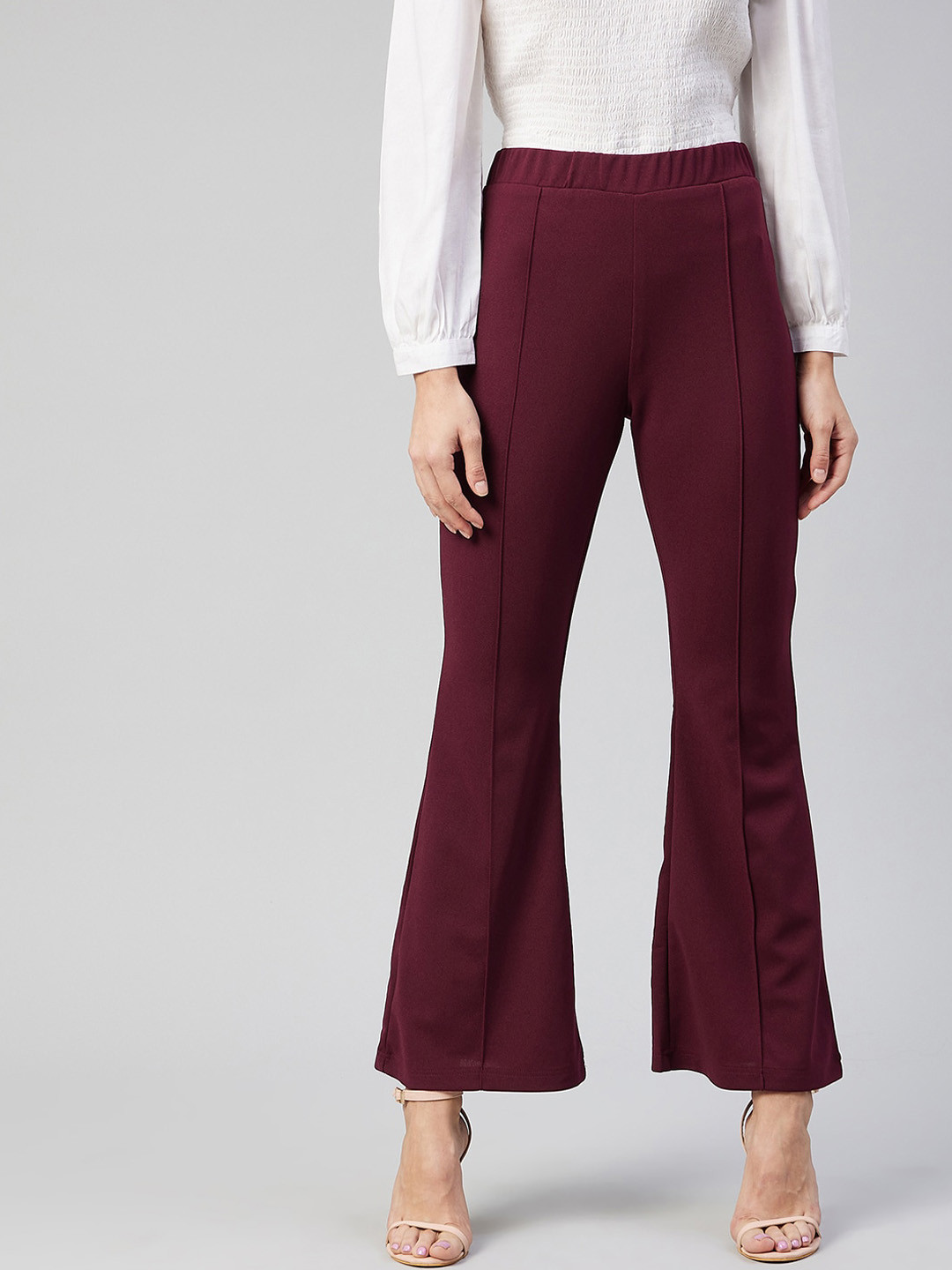Marie Claire Women Maroon Bootcut Regular Fit Trousers