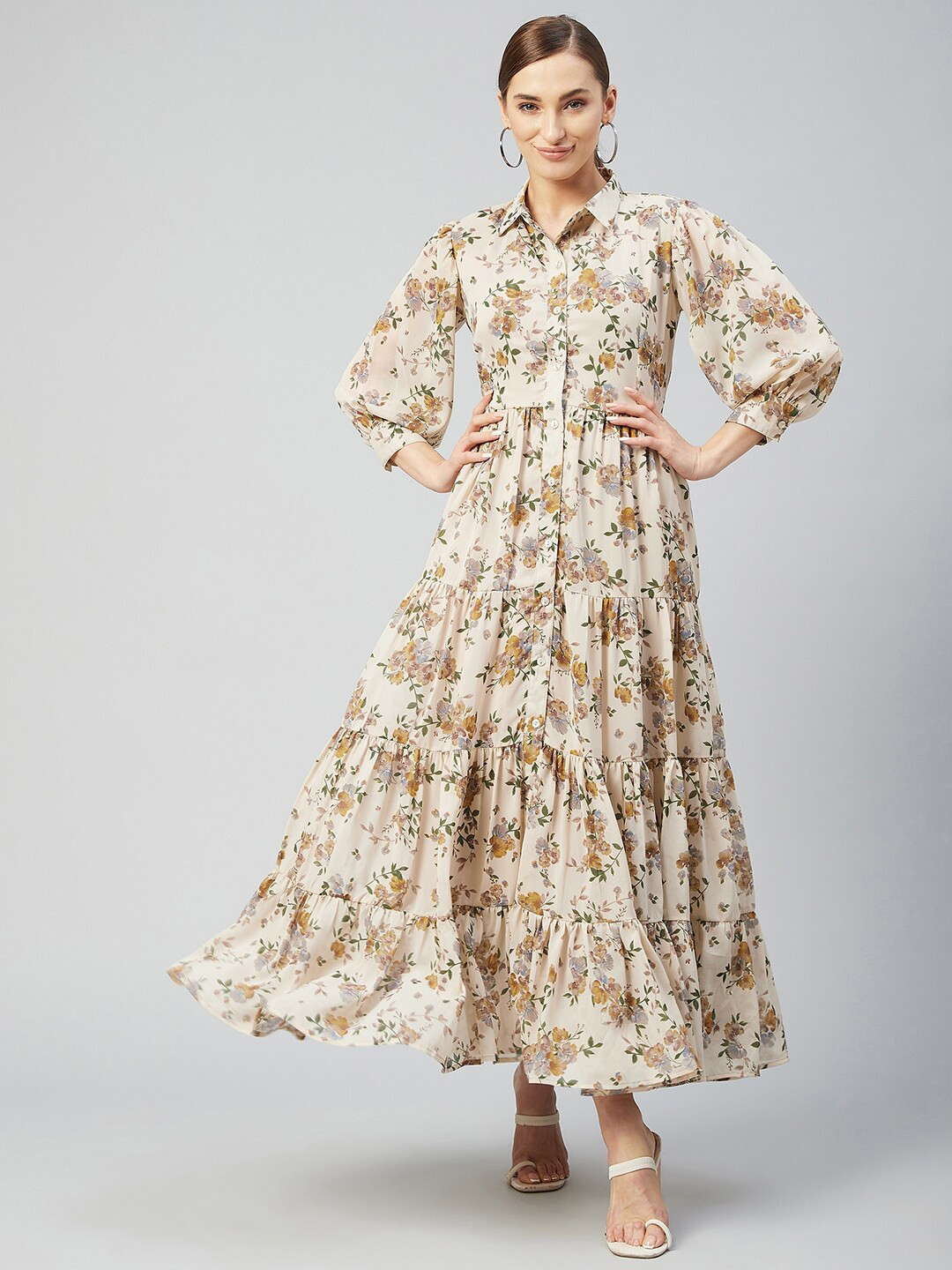Marie Claire Women Grey Floral Georgette Maxi Dress
