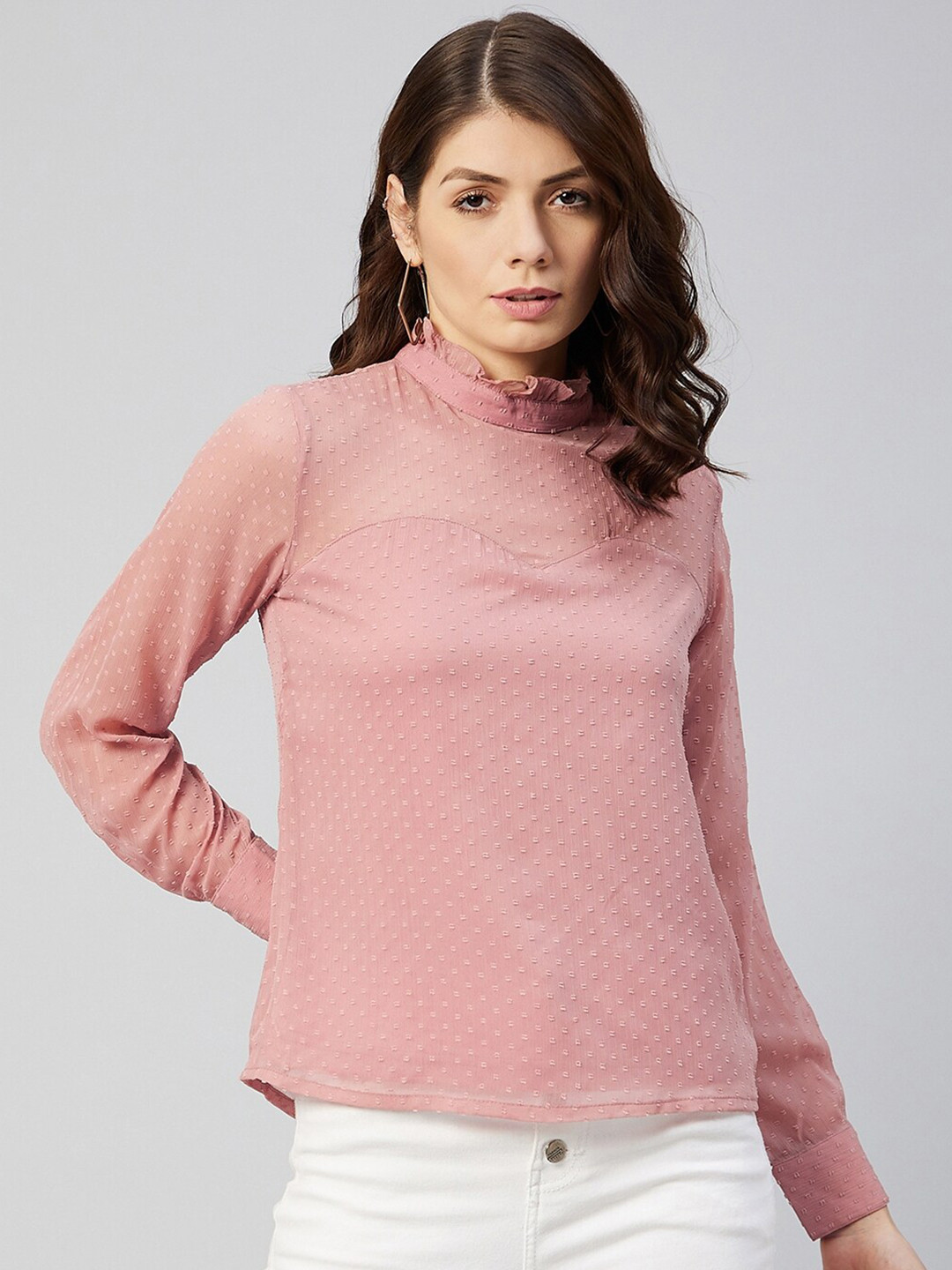Marie Claire Women Pink High Neck Chiffon Top