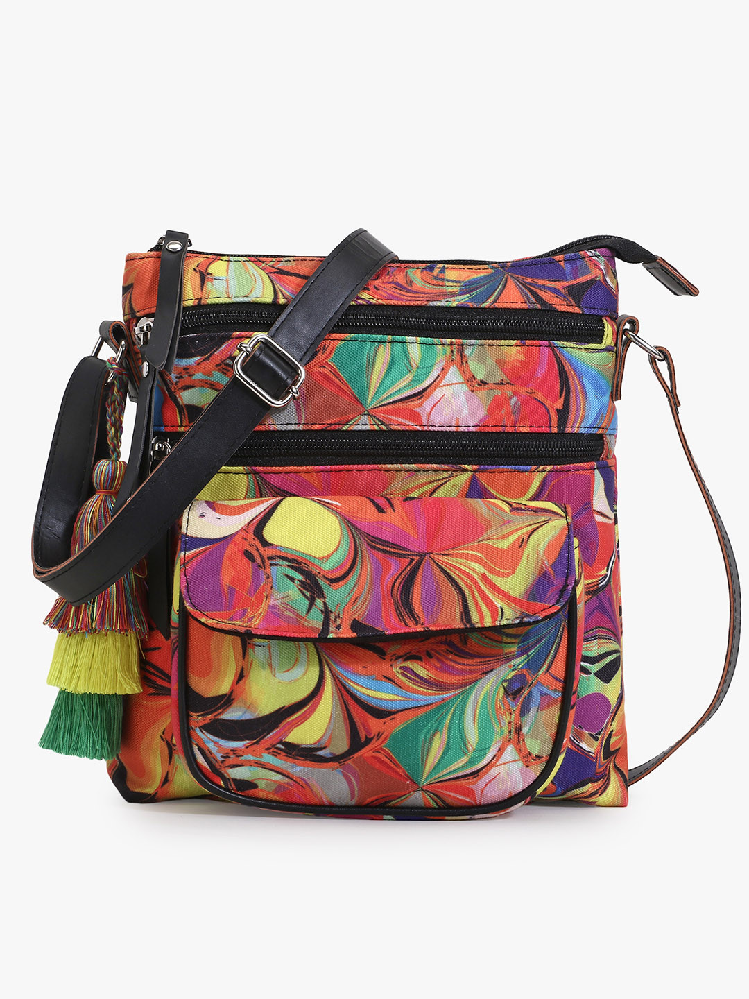 Anekaant Multicoloured Floral Digital Print Structured Sling Bag