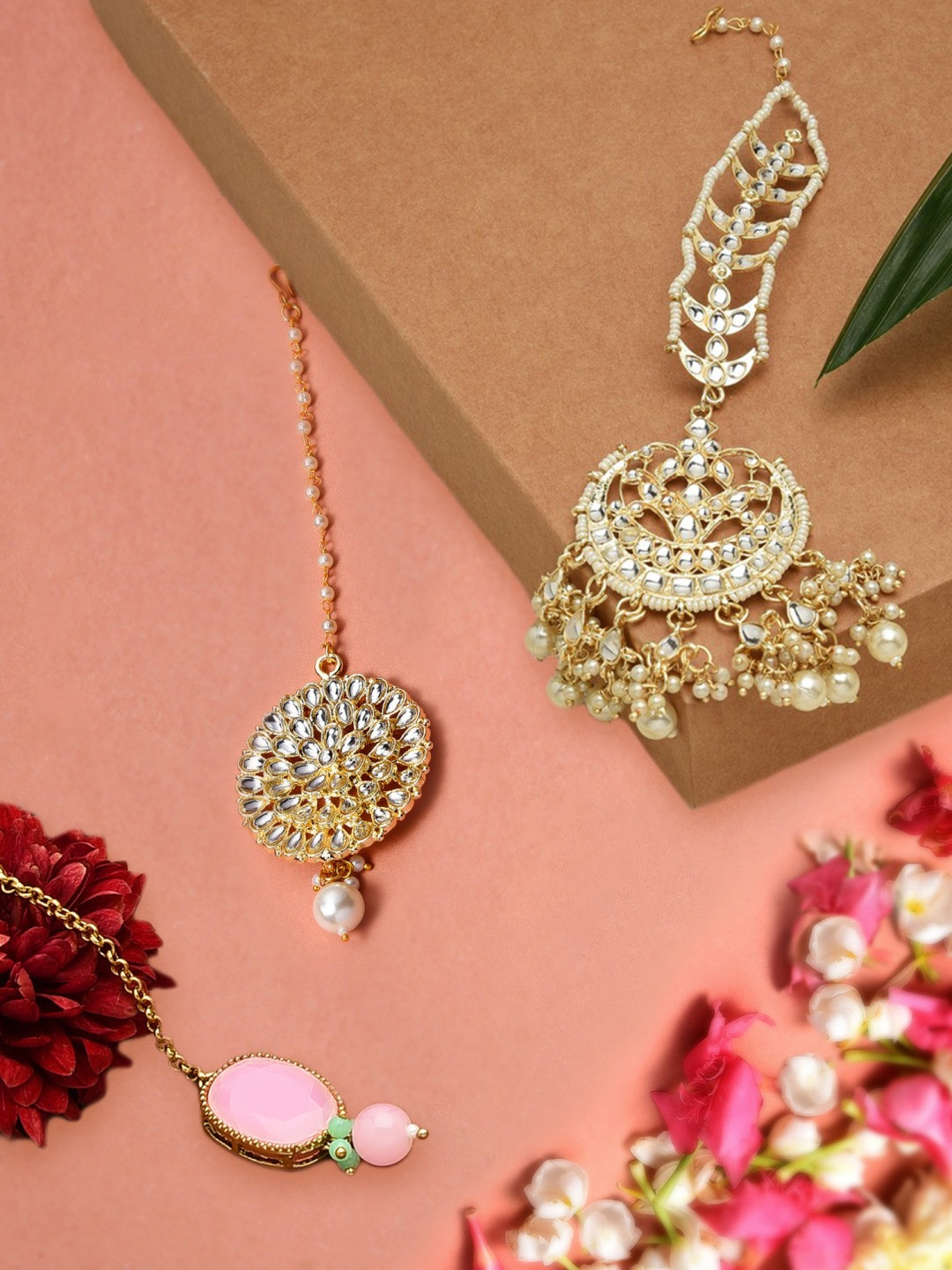 Zaveri Pearls Set of 3 Gold Tone Kundan Maangtikka