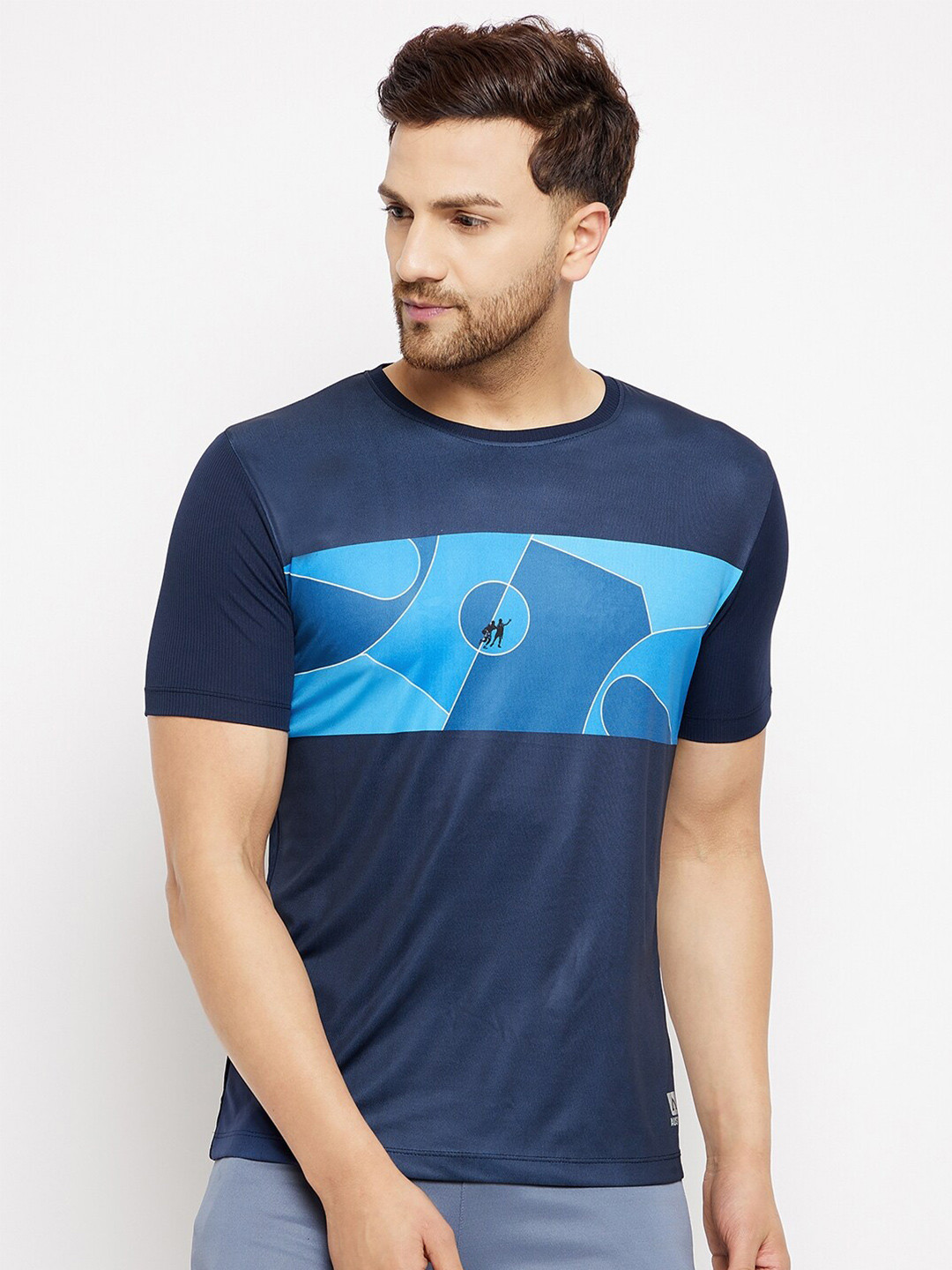 AUSTIEX Men Navy Blue Printed Yoga T-shirt