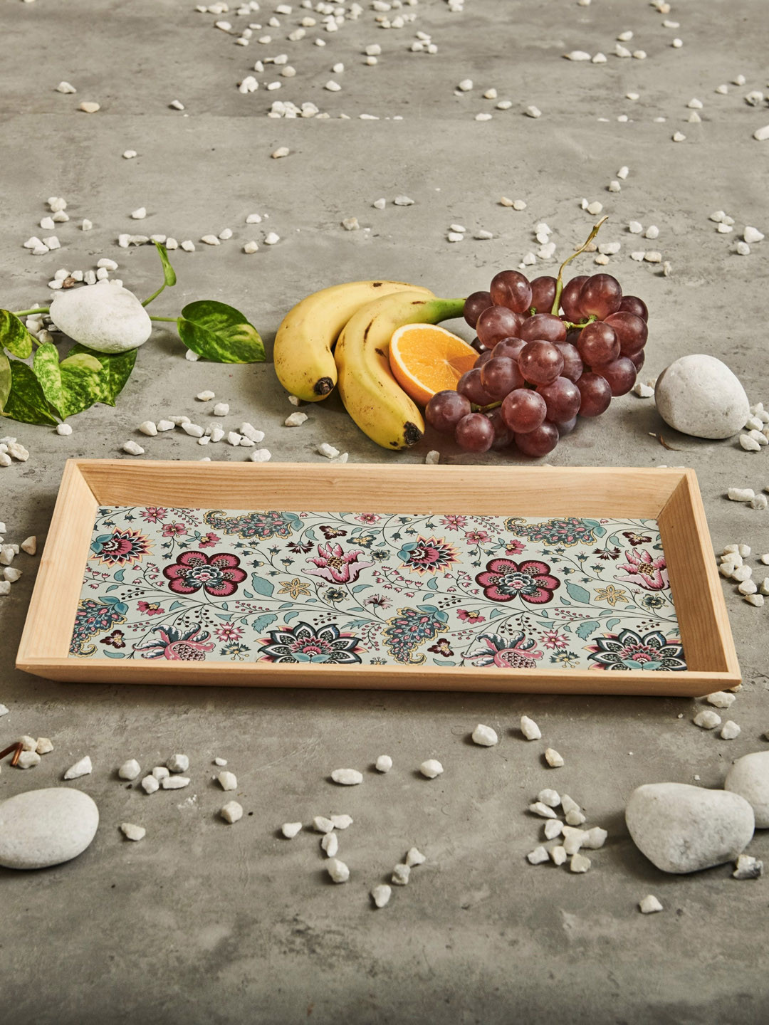 A Tiny Mistake Taupe & Brown Printed Wooden Rectangle Serving Tray