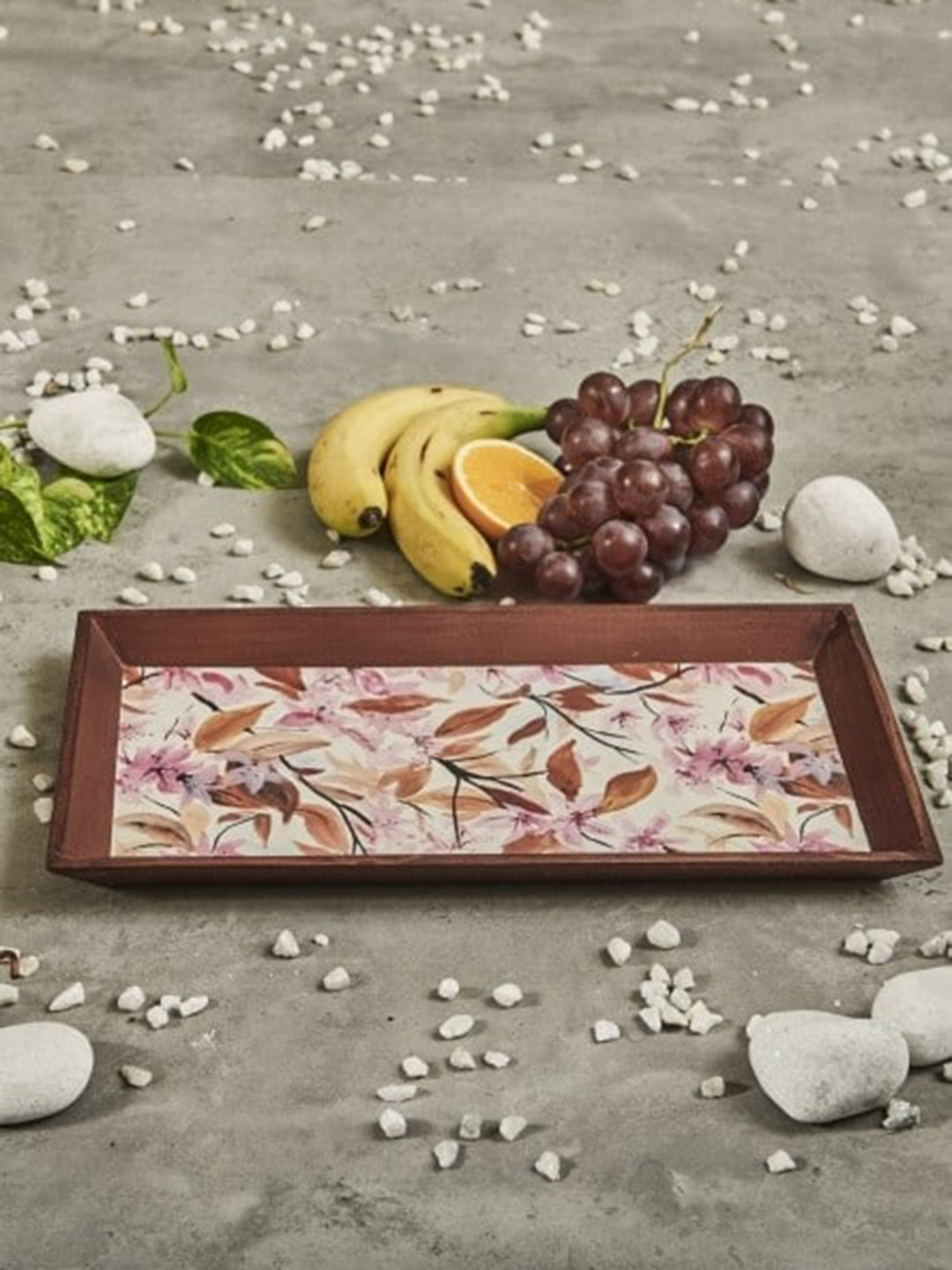 A Tiny Mistake Brown & Maroon Printed Wooden Serving Tray