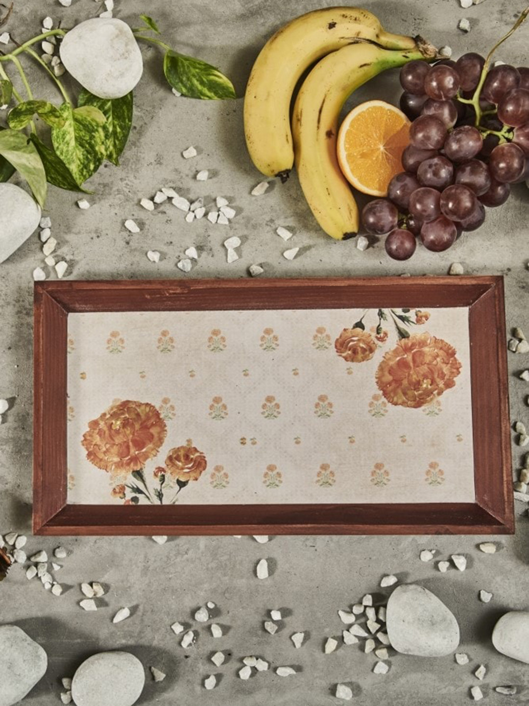 A Tiny Mistake Lime Green & Brown Marigold Printed Rectangle Serving Tray