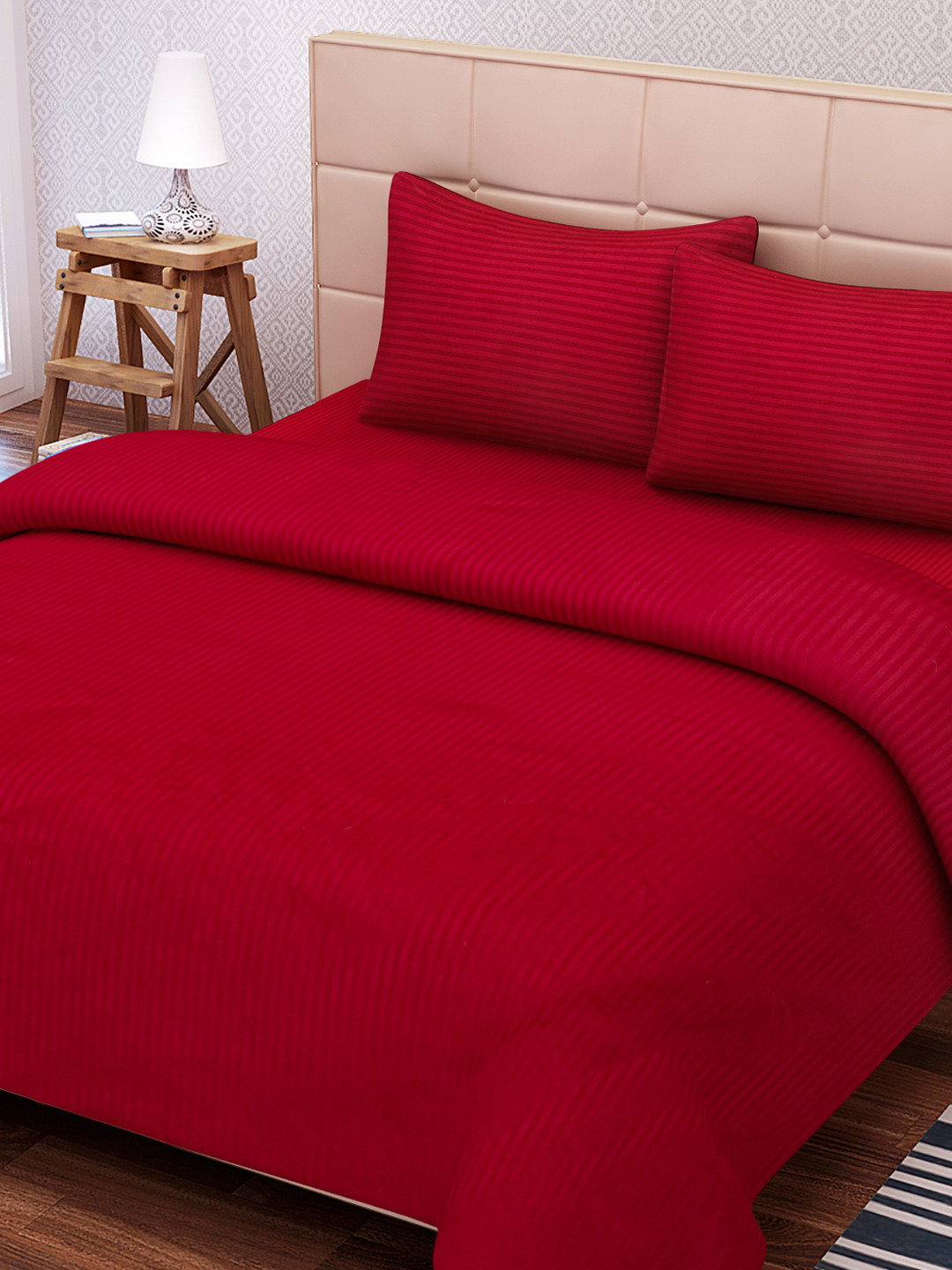 SEJ by Nisha Gupta Maroon Cotton 220 TC King Fine Bedsheet with 2 Pillow Covers-108 x 108 inches