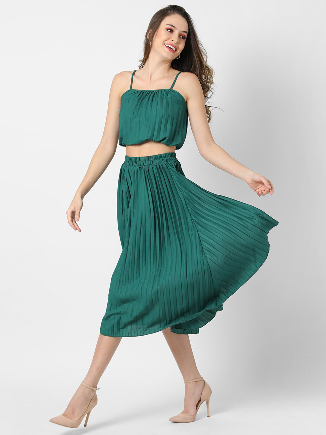 Campus Sutra Women Green Top with Skirt Co-Ords