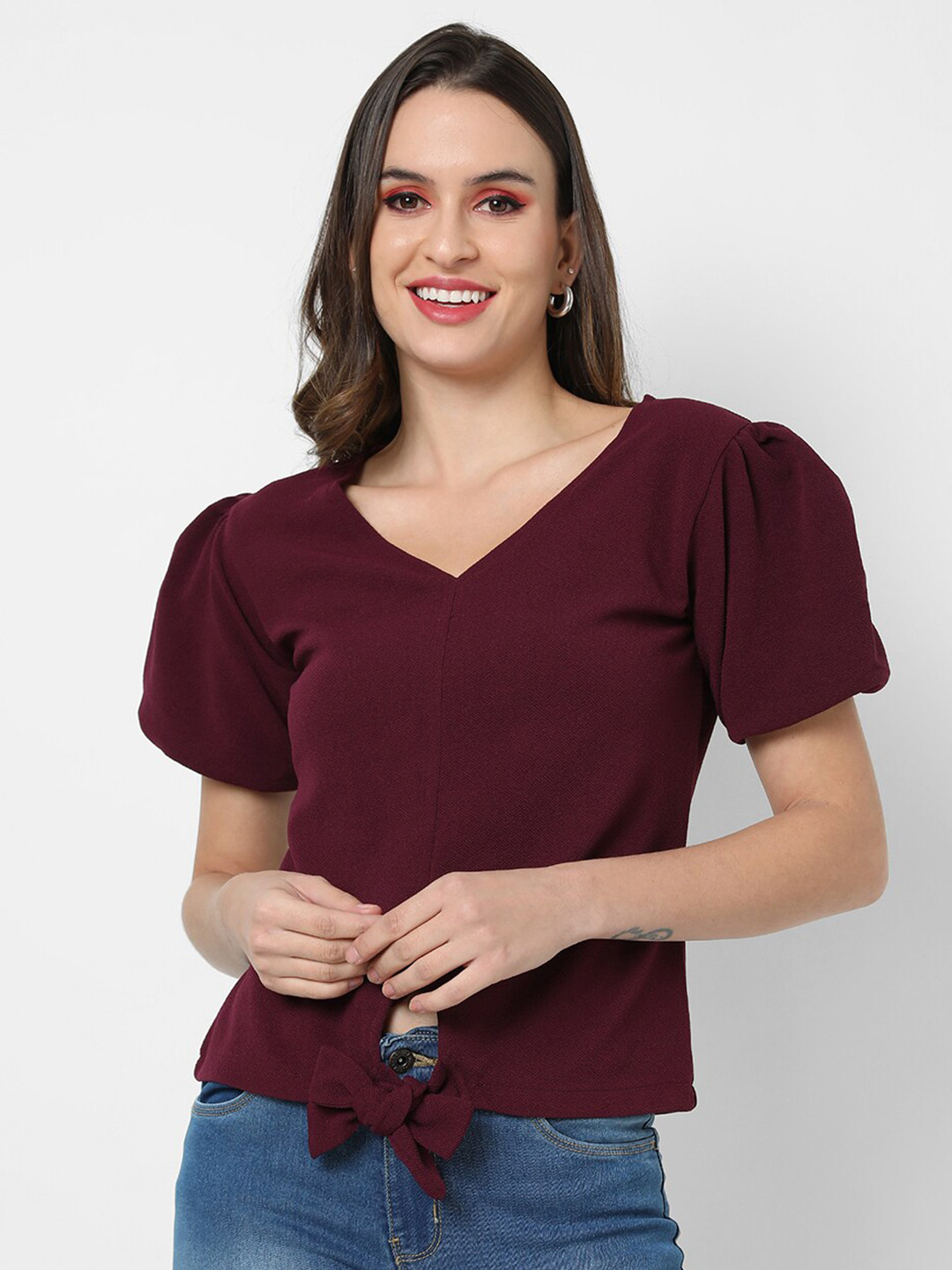 Campus Sutra Women Maroon Crepe Top
