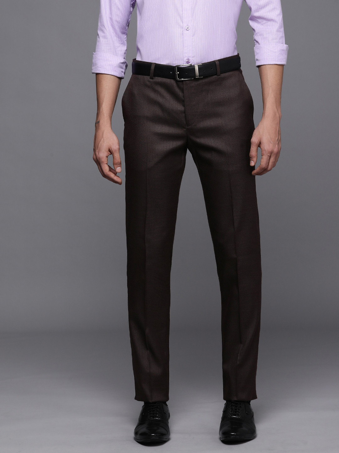 SUITLTD Men Brown Solid Smart Slim Fit Trousers
