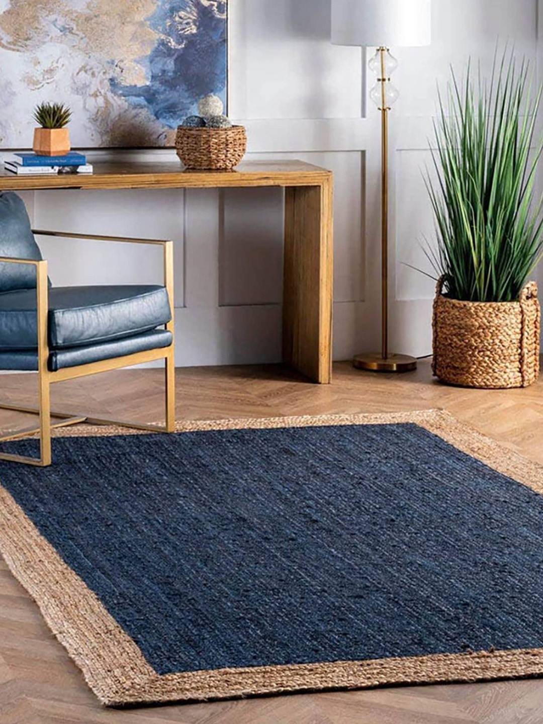 HABERE INDIA Navy Blue Solid Carpet