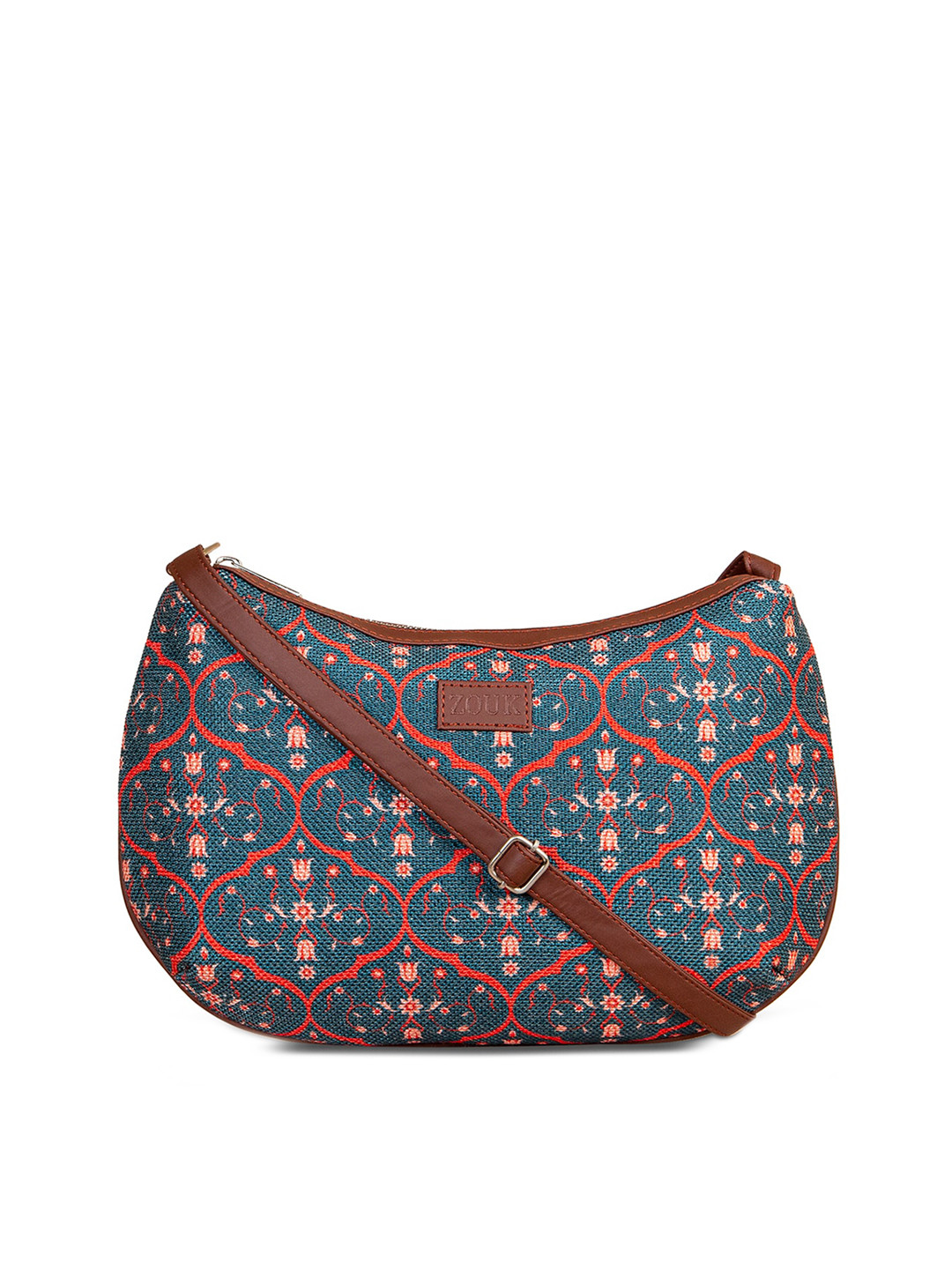 ZOUK Navy Blue Ethnic Motifs Printed Structured Hobo Bag