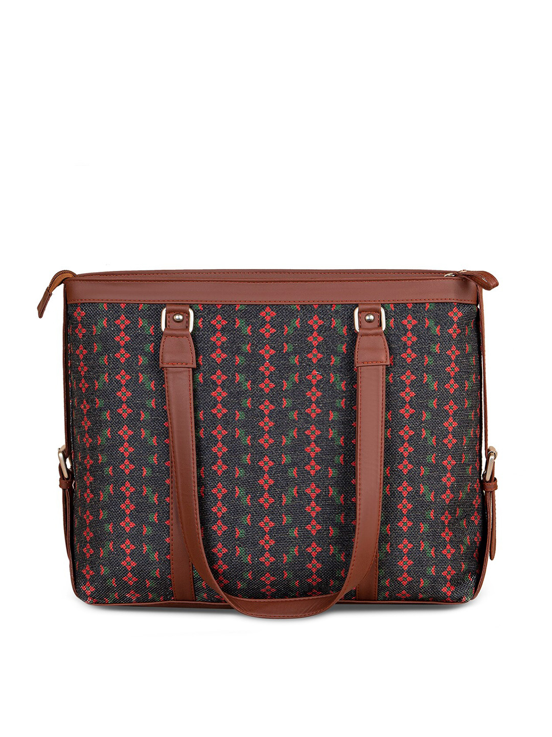 ZOUK Black Geometric Laptop  Structured Tote Bag