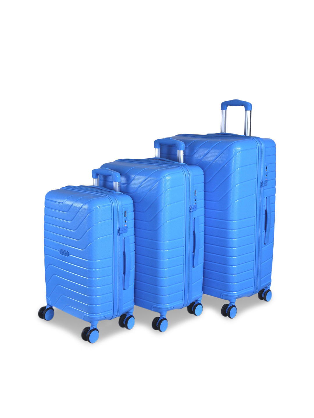 ROMEING Tuscany Set Of 3 Sky Blue Textured Polypropylene Hard-Sided Trolley Suitcases