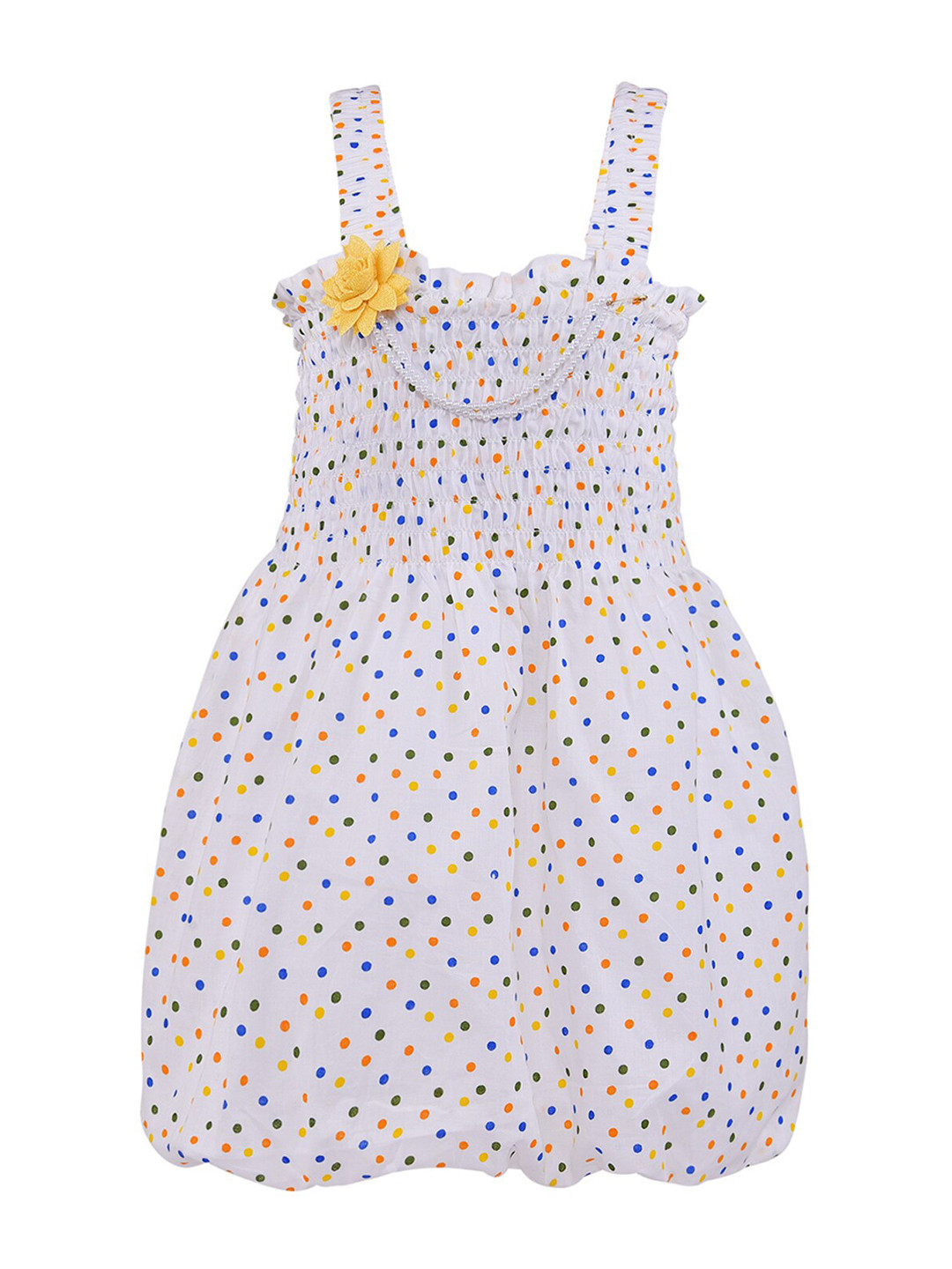 Wish Karo Girls White & Yellow Smocked A-line Dress