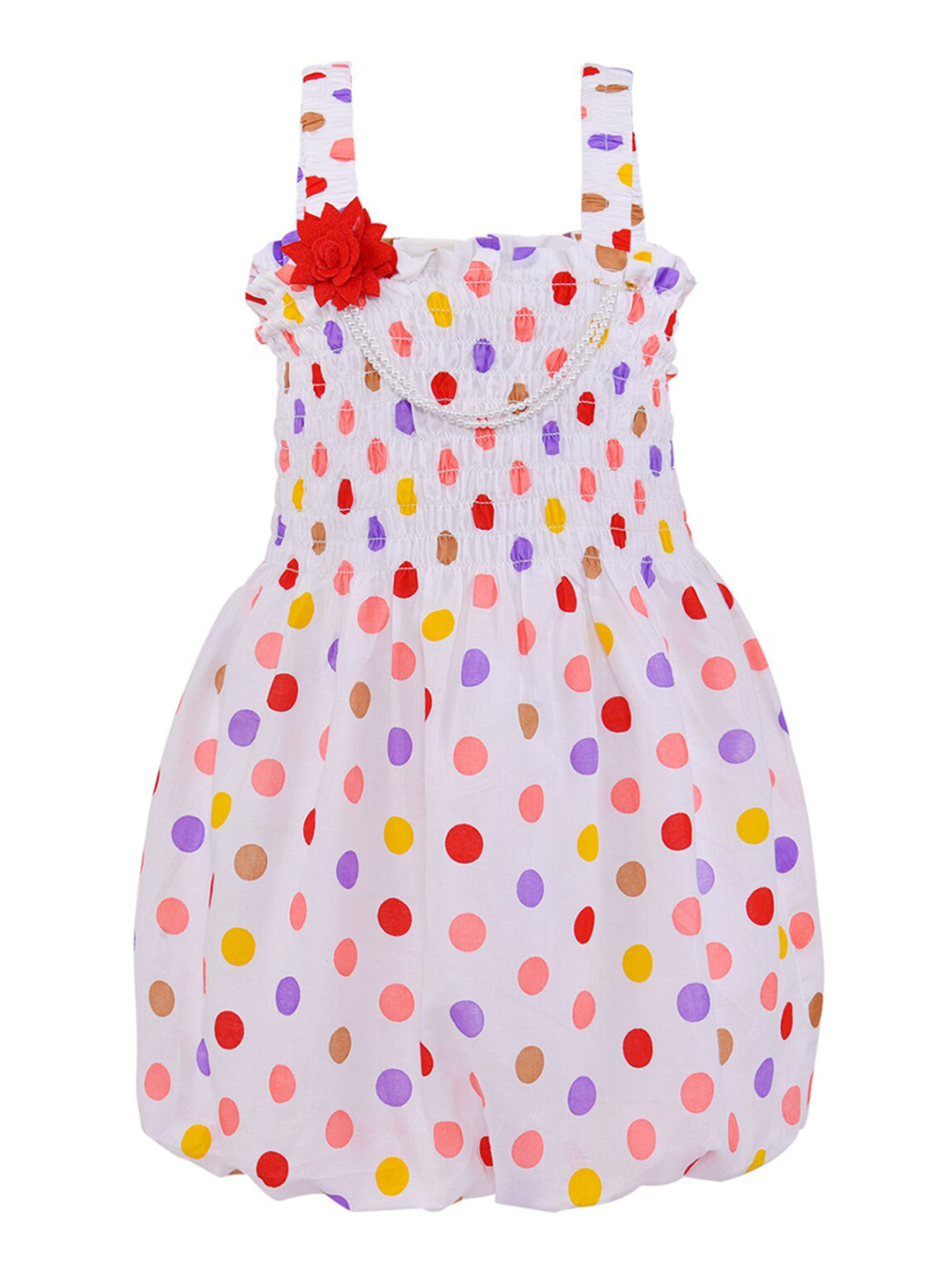 Wish Karo Girls White & Red Printed Strappy Dress