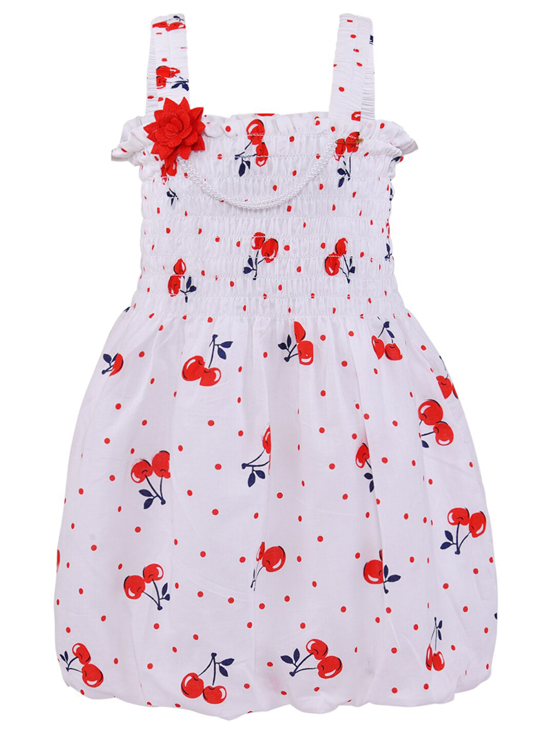 Wish Karo Girls White & Red Printed Dress