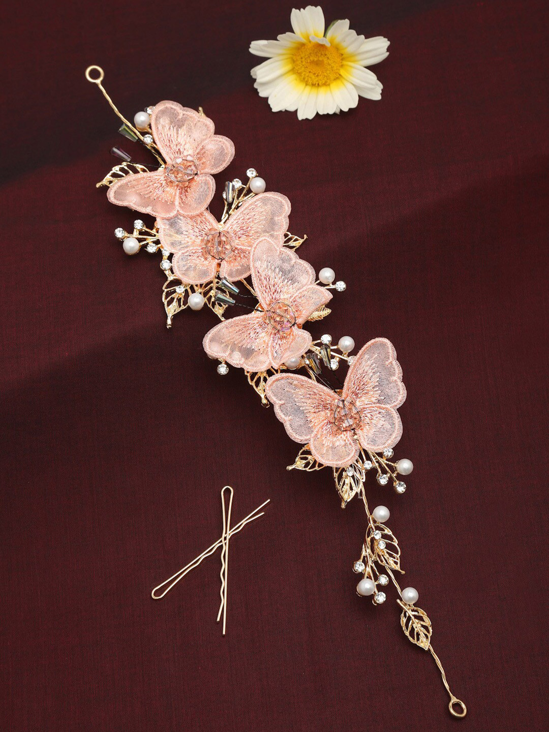 Celena Cole Women Pink Embellished Hair Accessory Set of Hair Chain & Bobby Pins