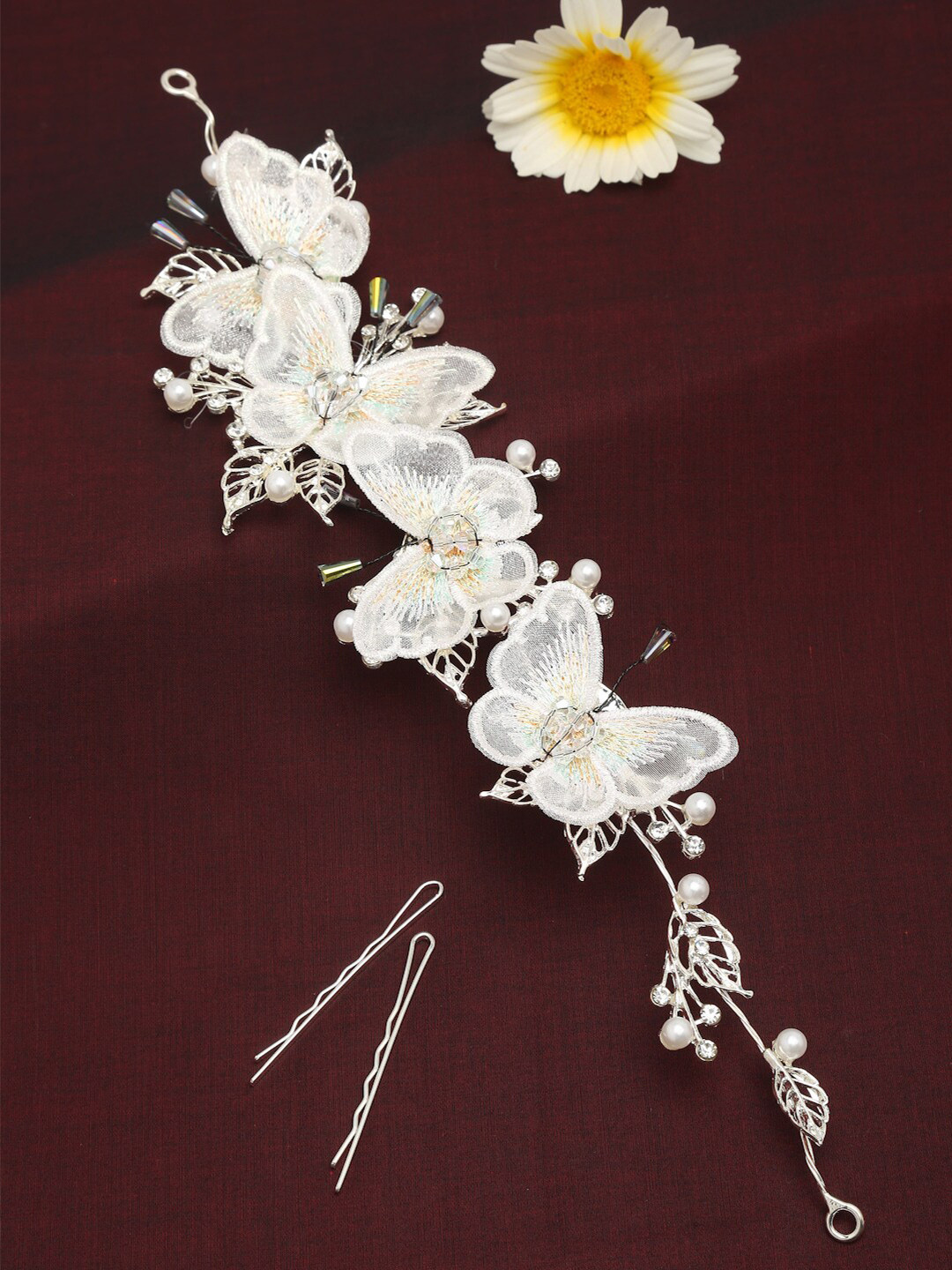 Celena Cole Women White Embellished Buttefly Pattern Hair Chain