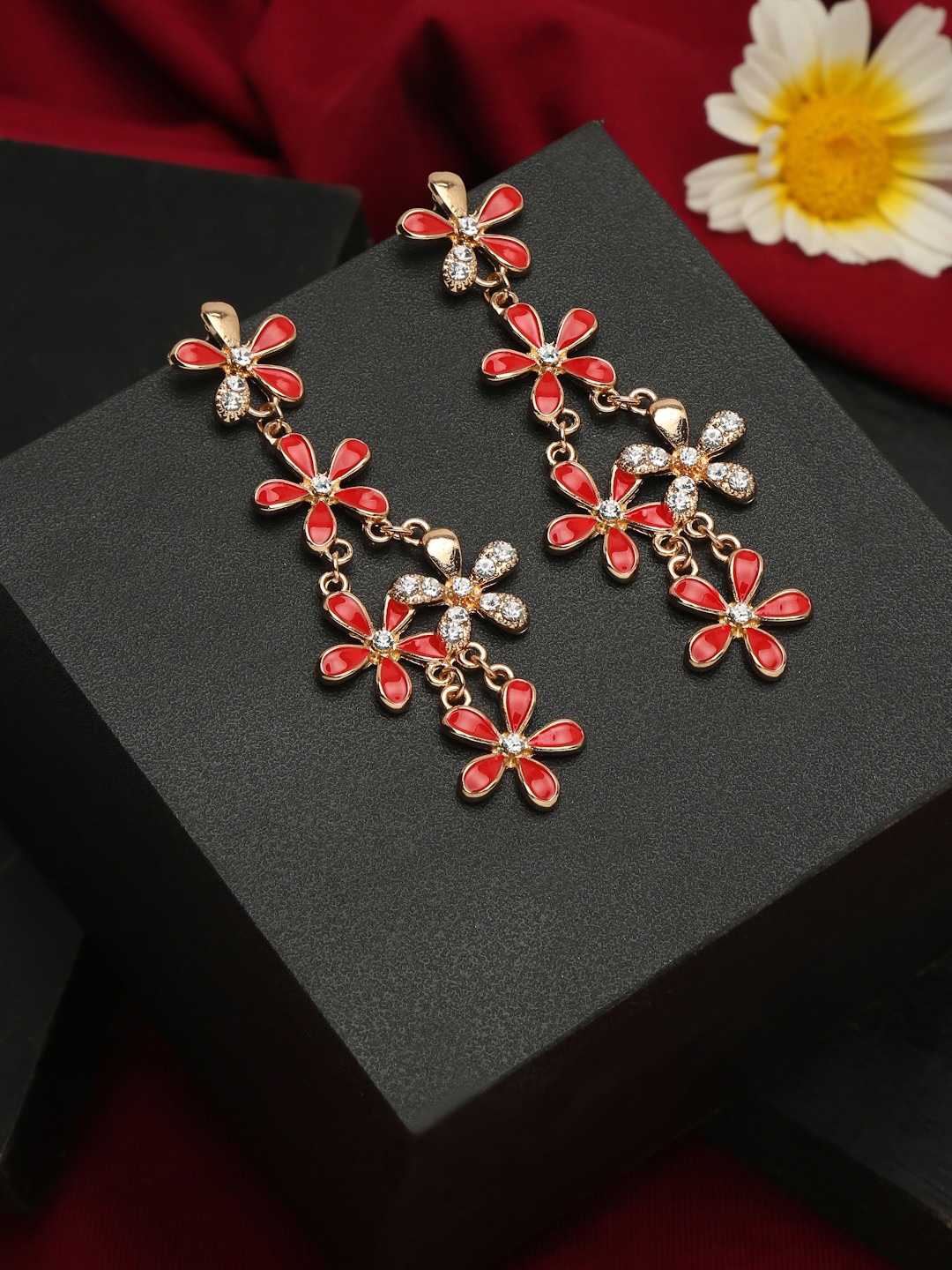 Celena Cole Red Gold-Plated Contemporary Drop Earrings