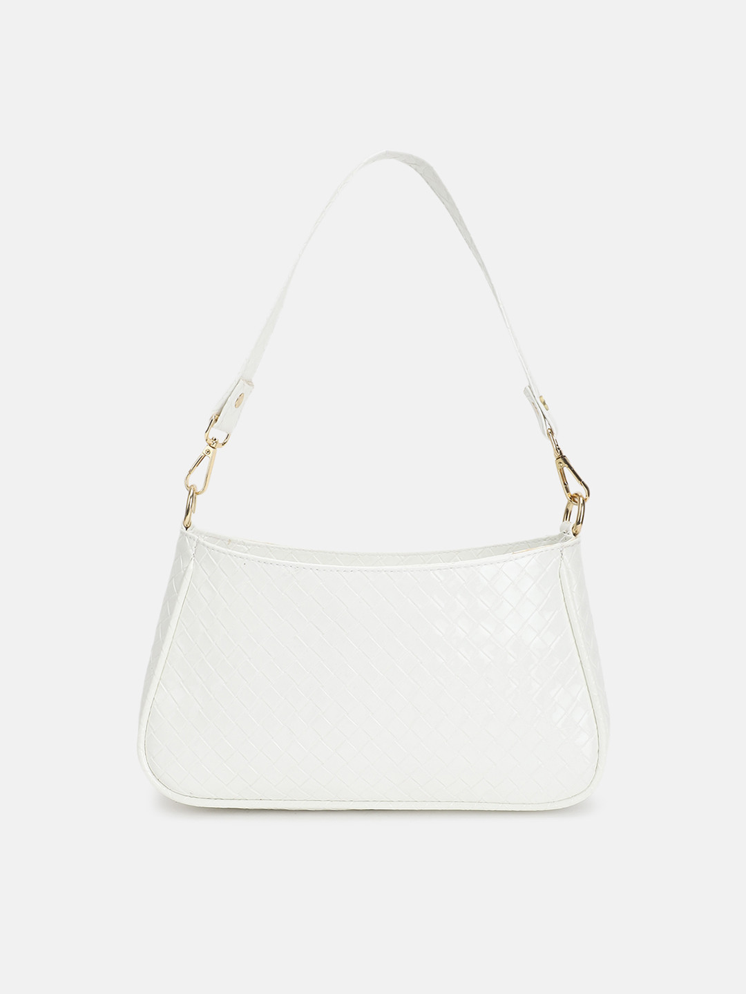 FABBHUE White Textured PU Structured Shoulder Bag with Quilted