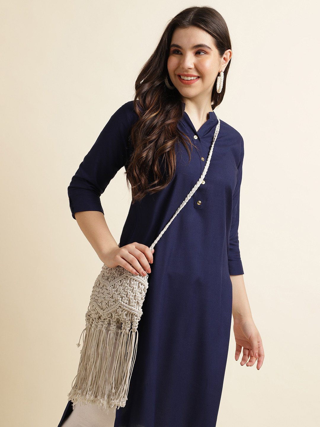 Fabclub Women Navy Blue Kurta
