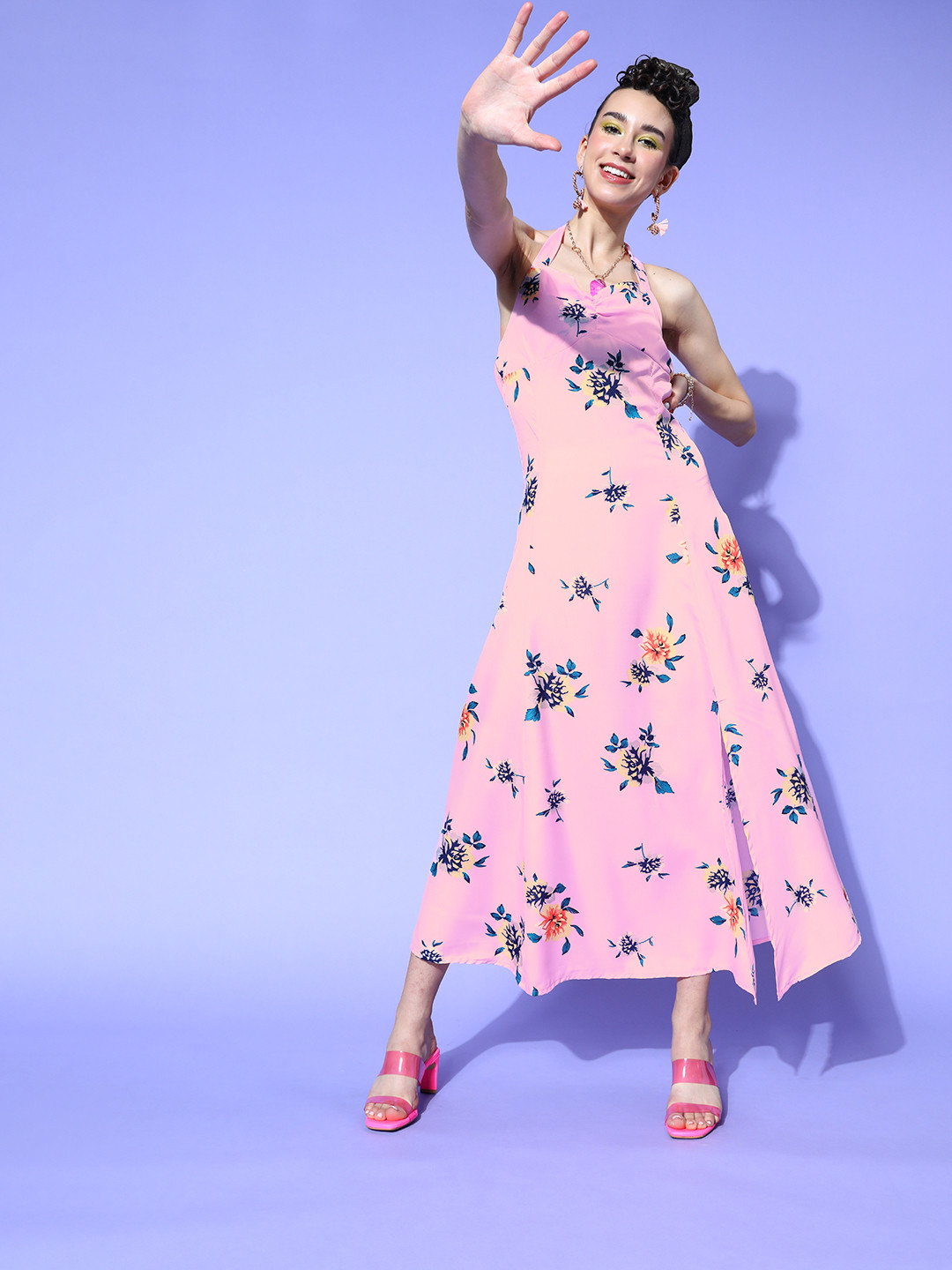 U&F Women Pretty Pink Floral Sun Dress