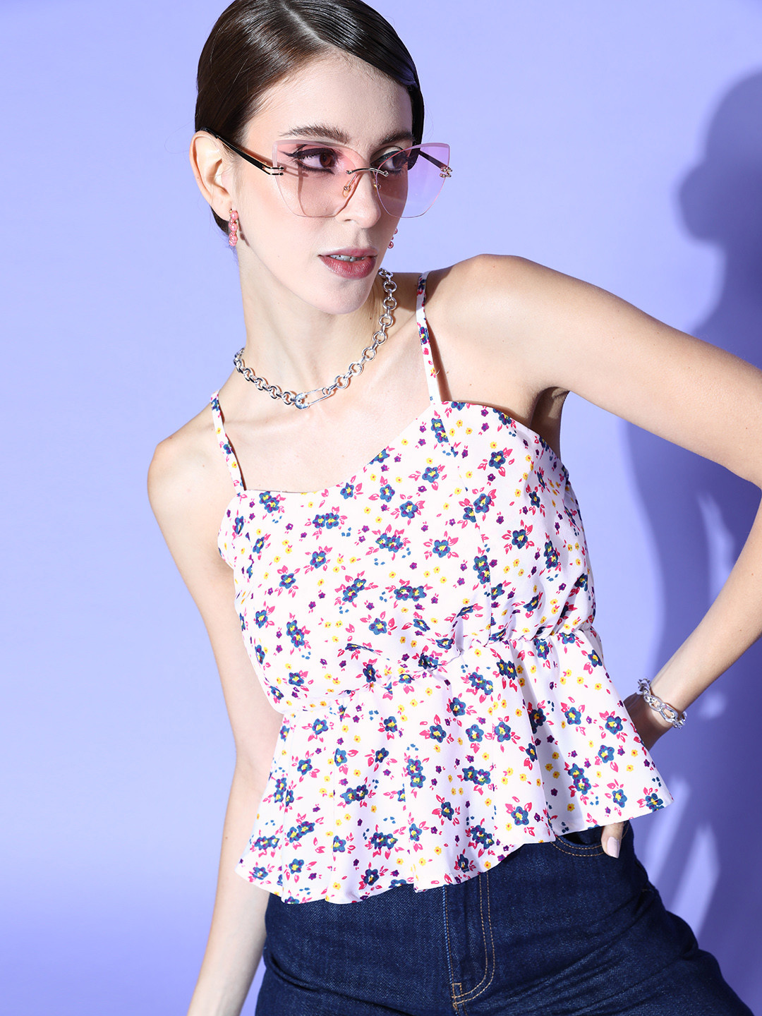 U&F Women Classic White Floral Bustier Top