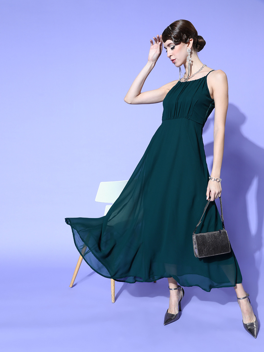 U&F Women Gorgeous Green Solid Sun Dress