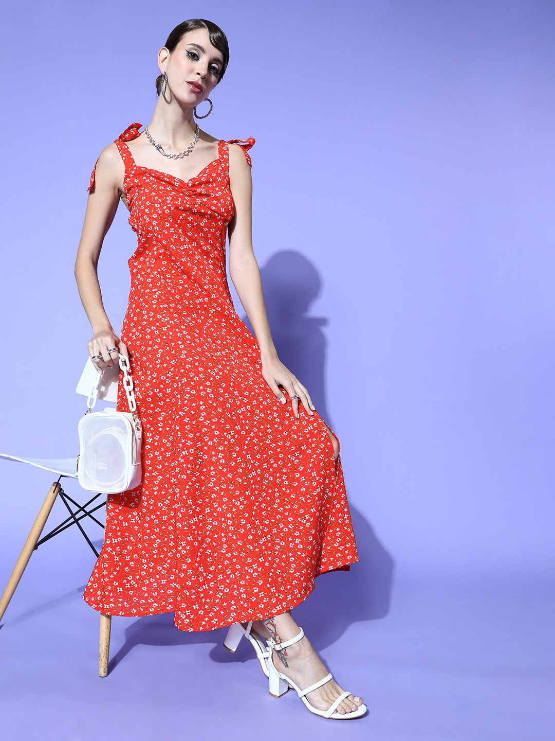 U&F Women Gorgeous Red Floral Sun Dress