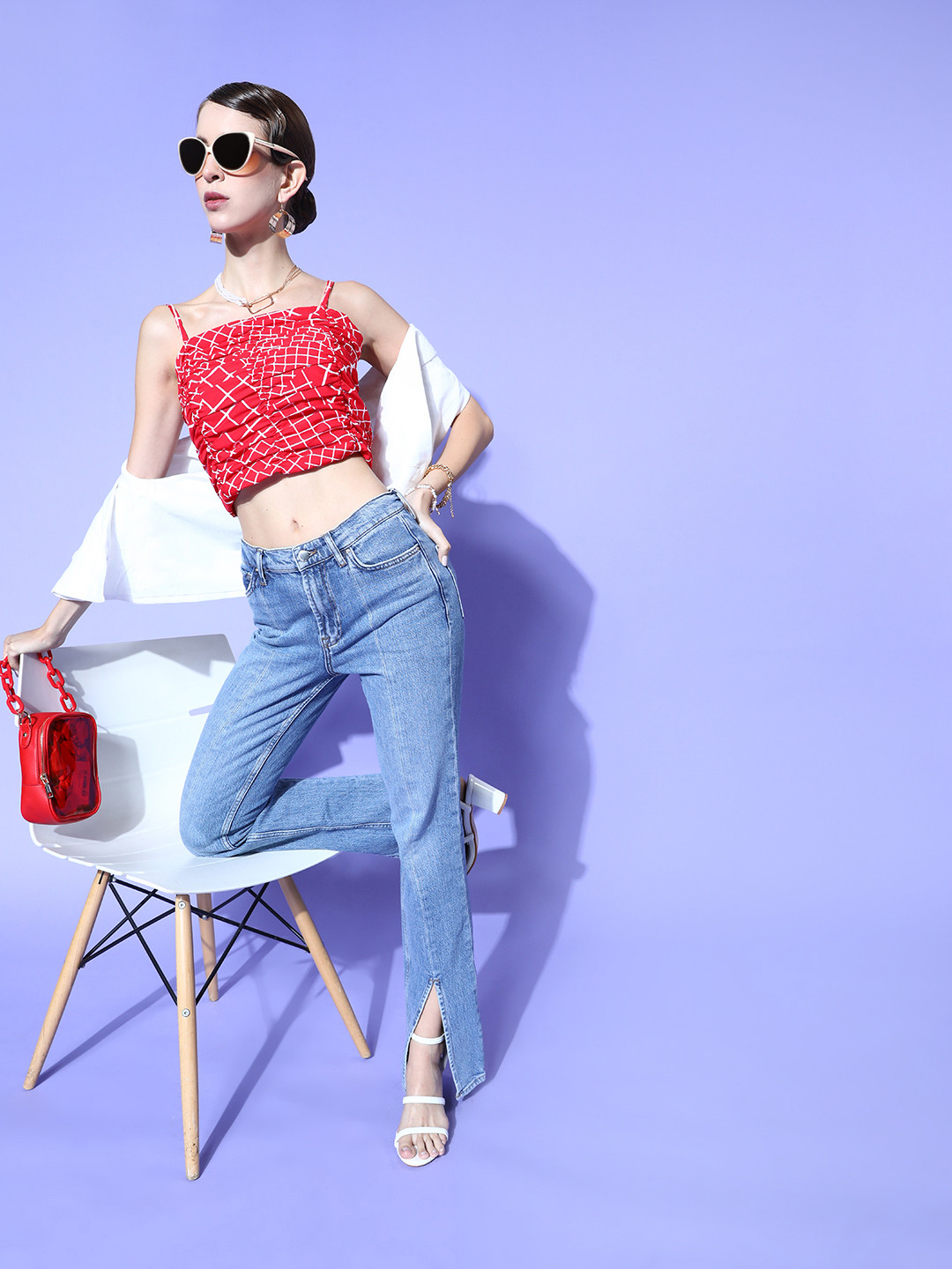 U&F Women Gorgeous Red Geometric Volume Play Top