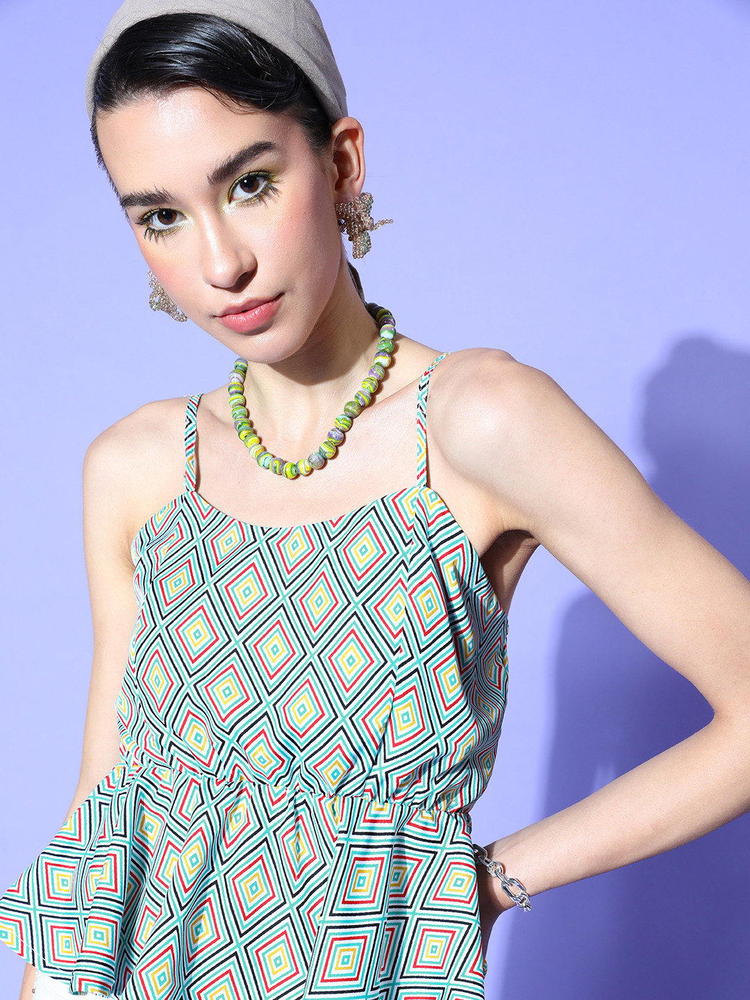 U&F Women Stunning Blue Geometric Ethnic Fusion Top