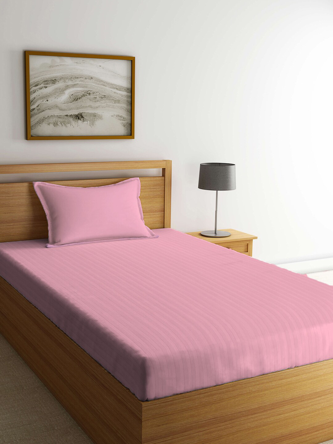 Arrabi Rose Striped Polycotton Skin-Friendly 300 TC Single Fine Bedsheet with a Pillow Cover-100 x 70 inches