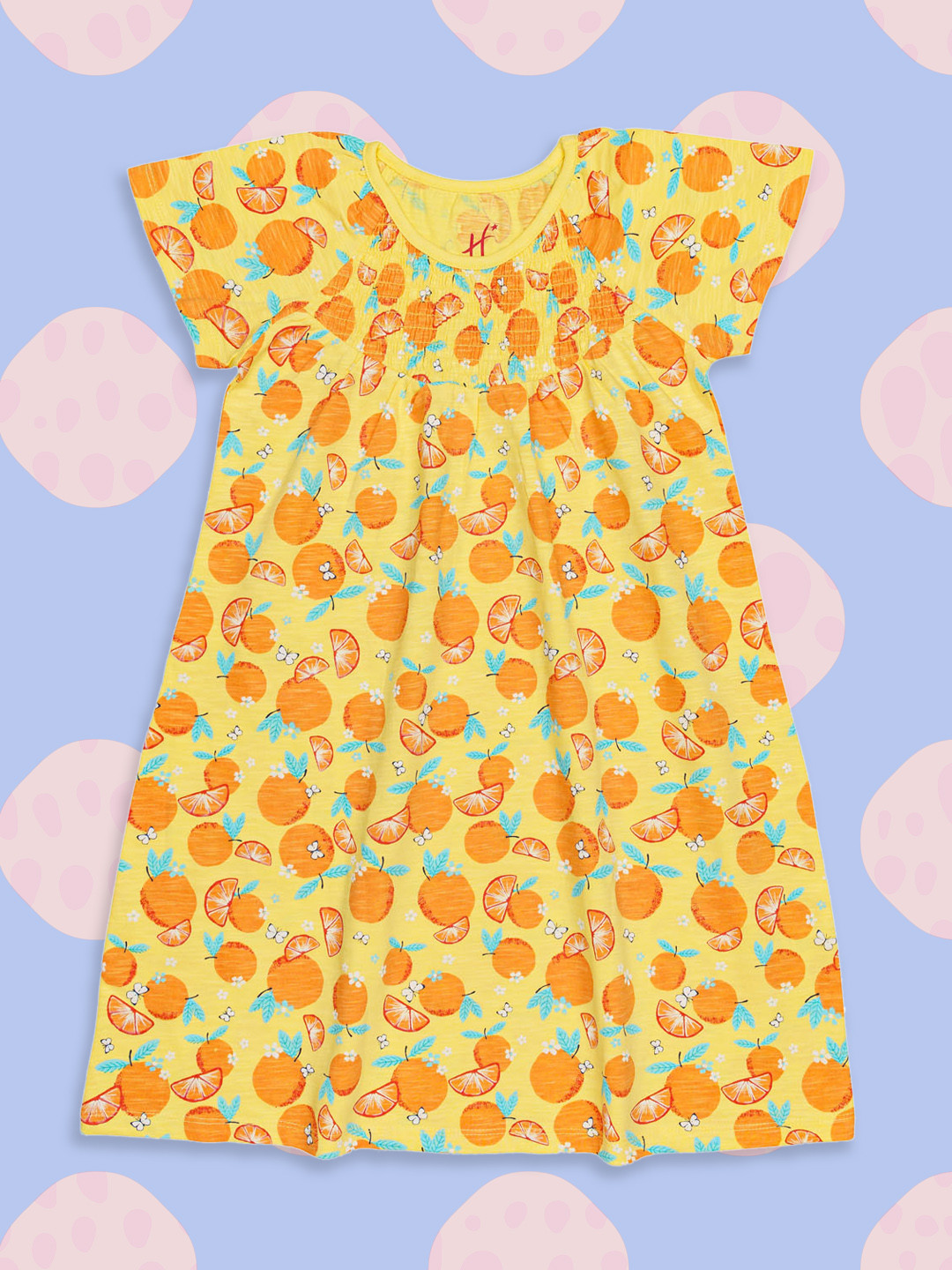 H By Hamleys Yellow and Peach Printed A-Line Pure Cotton Dress