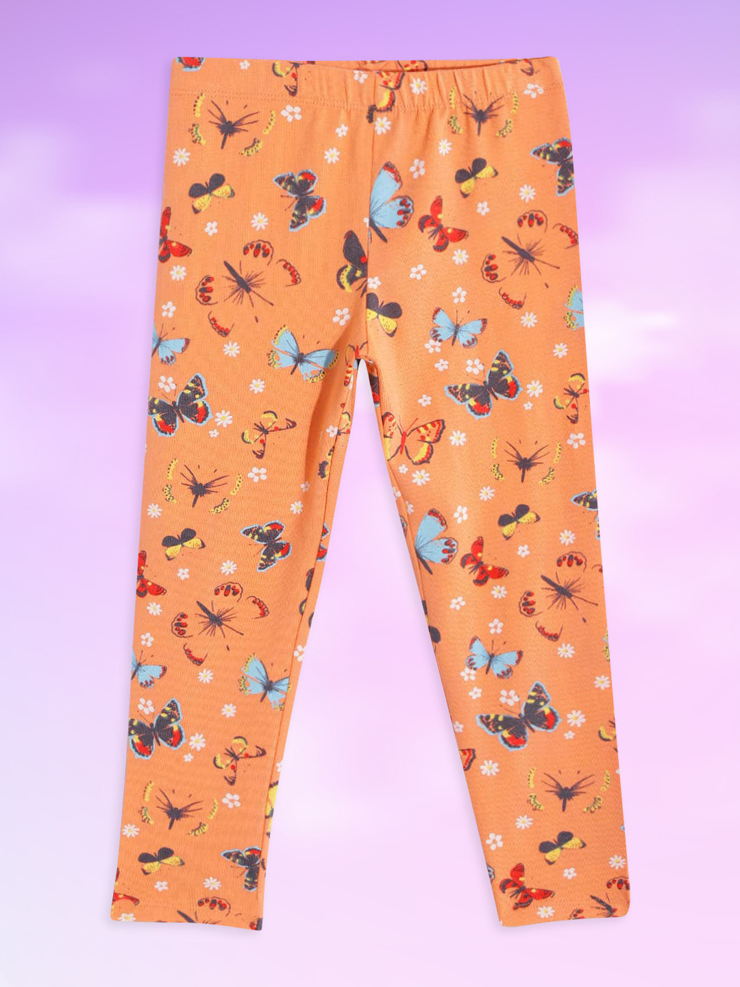 H By Hamleys Girls Orange & Blue Butterfly Print Ankle Length Leggings