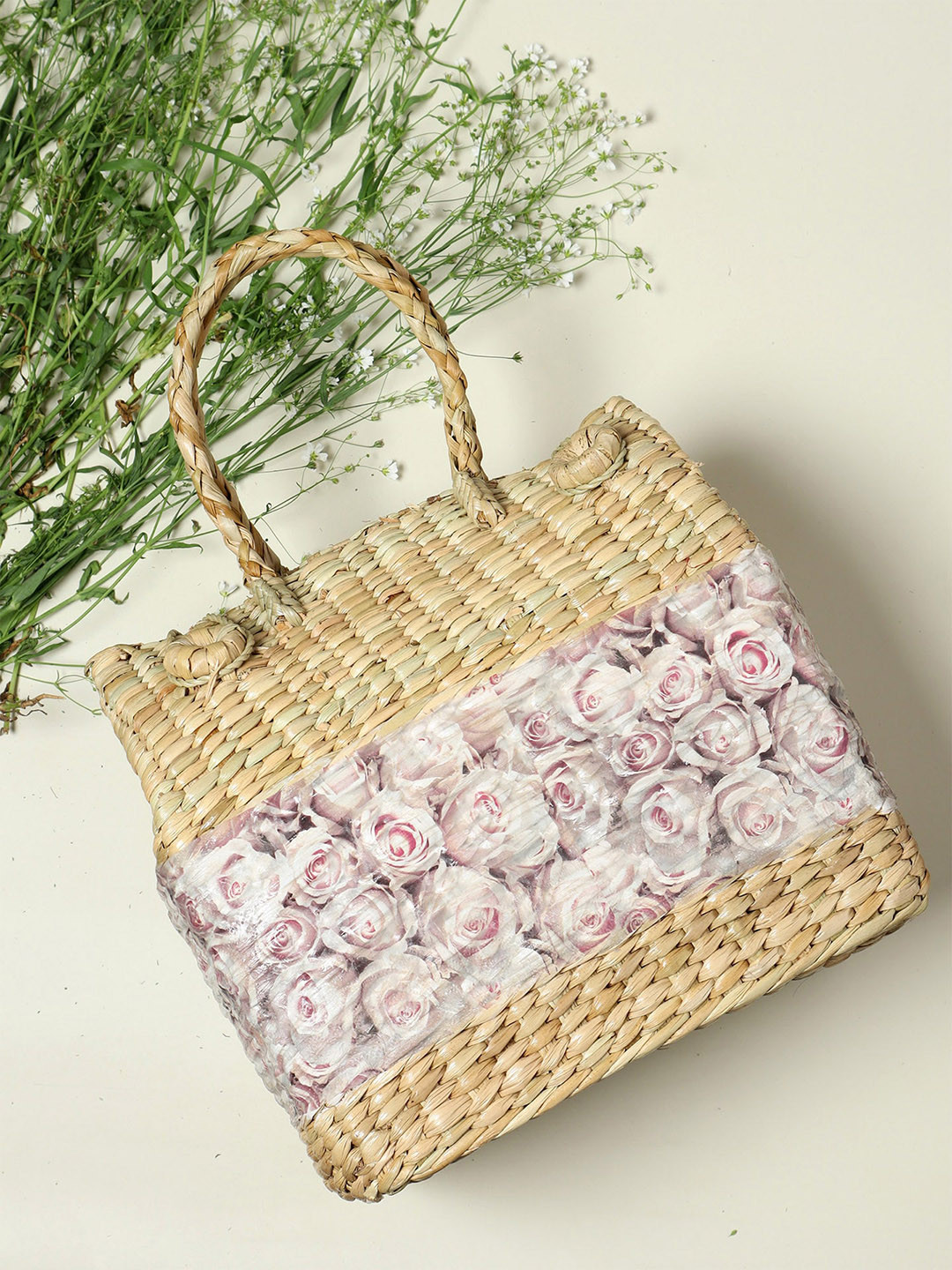 HABERE INDIA Multi-Colored Grass Woven Storage Basket