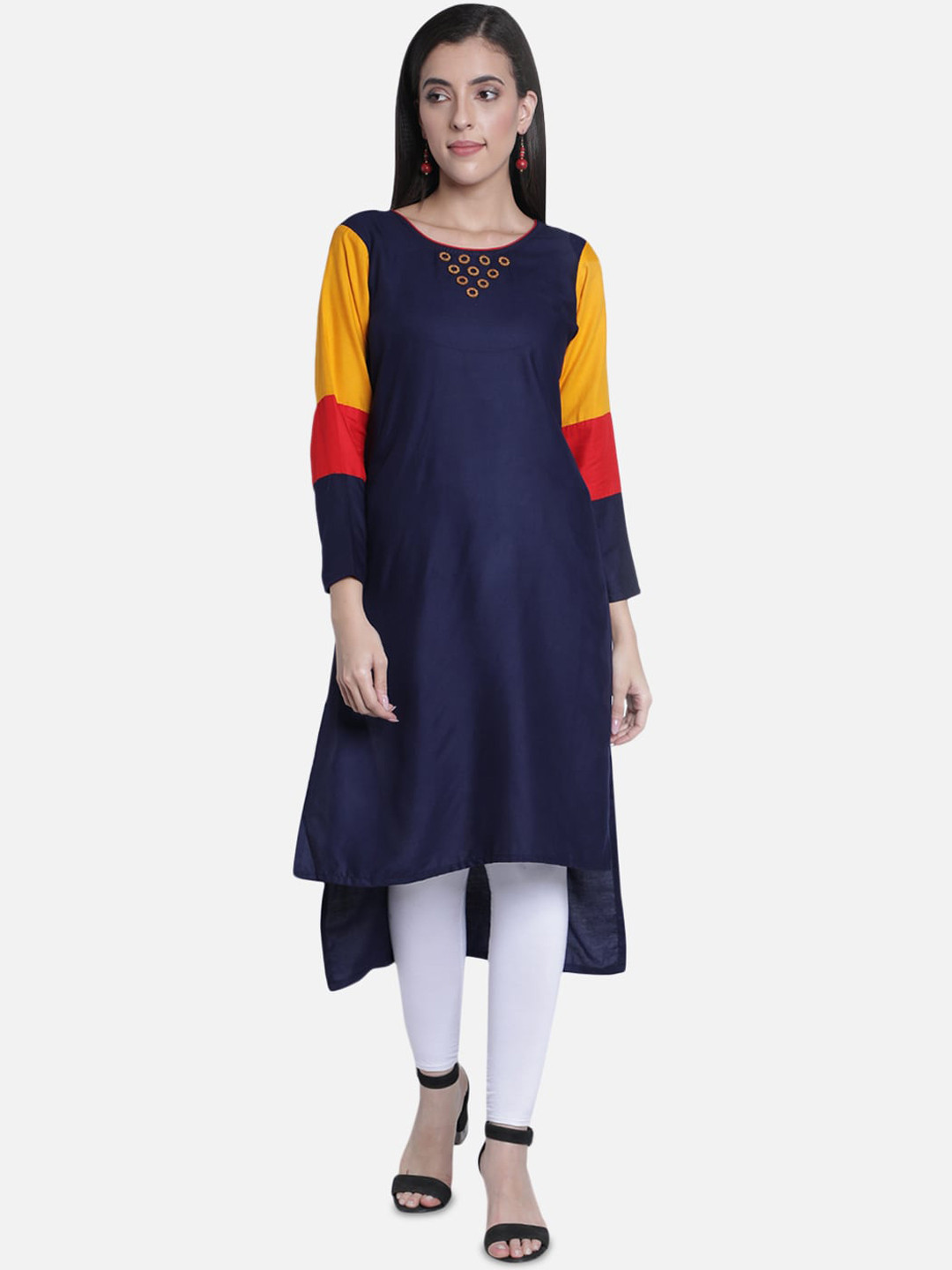 Fabclub Women Navy Blue Colourblocked Kurta