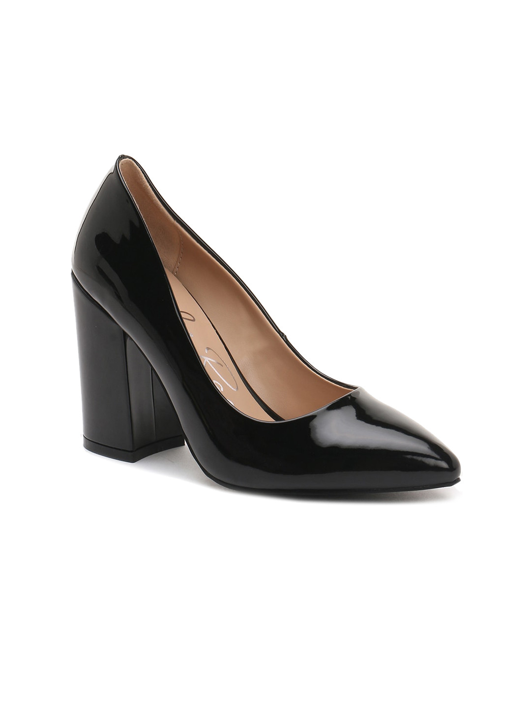 London Rag Black Block Heeled Formal Pumps