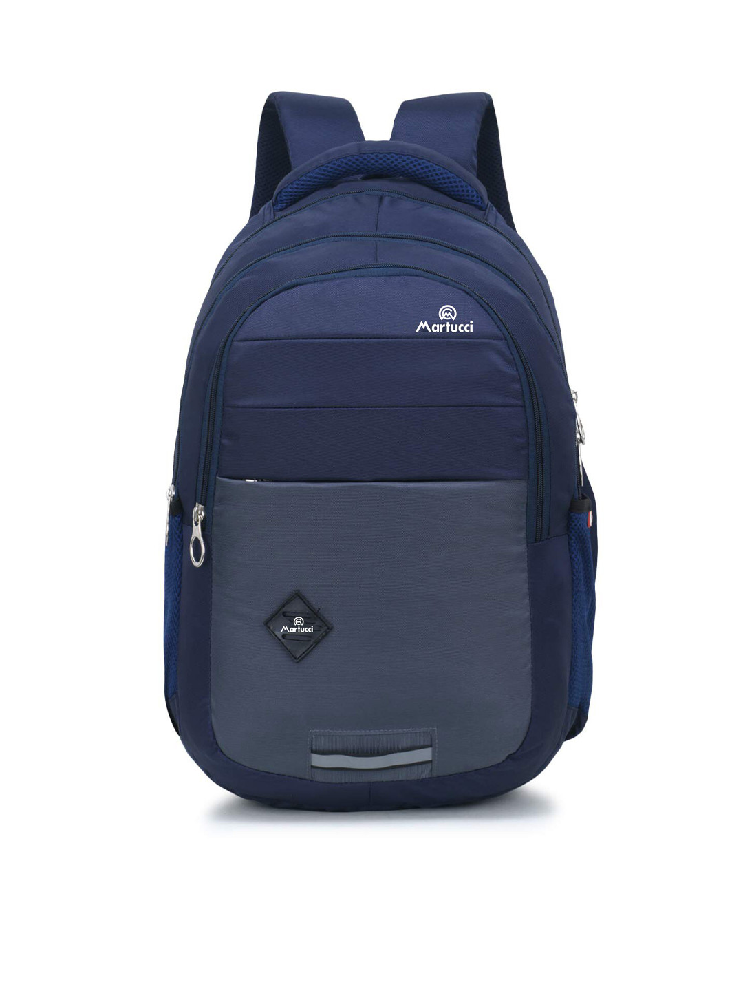 Martucci Unisex Navy Blue Brand Logo Laptop Backpack with Reflective Strip