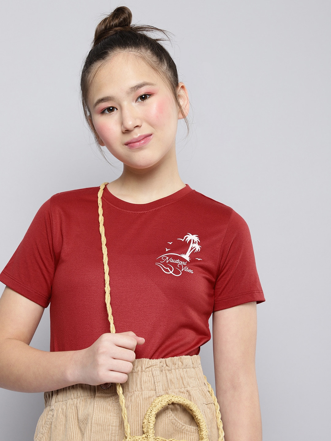 M&H Juniors Girls Red Solid T-shirt