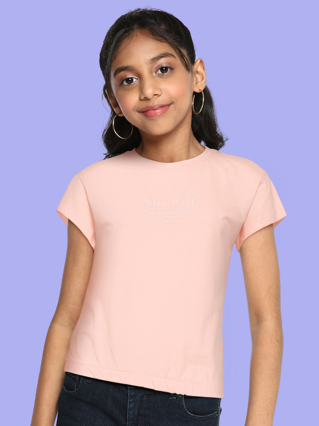 M&H Juniors Girls Pink Typography Pure Cotton T-shirt