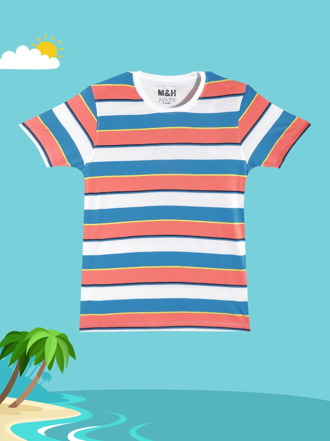 Buy M H Juniors Boys White Blue Striped T Shirt Tshirts for