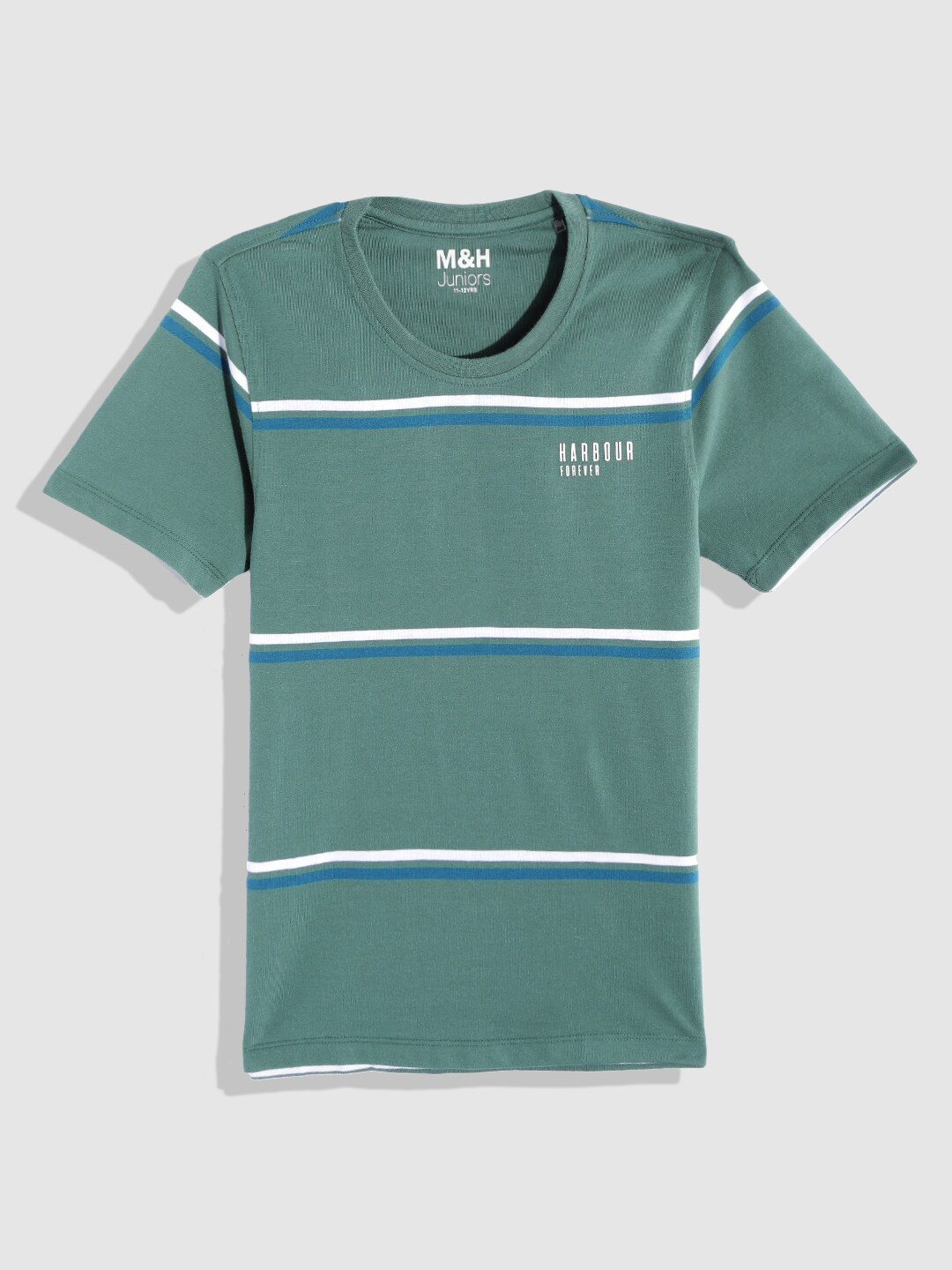 M&H Juniors Boys Green & White Striped T-shirt