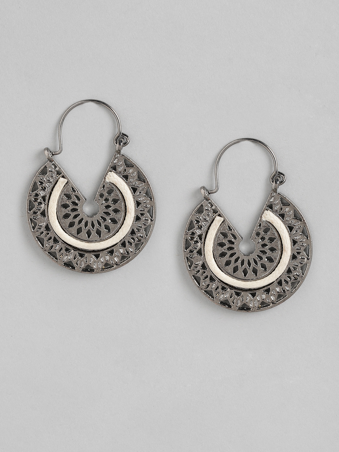 RICHEERA Silver-Toned Circular Drop Earrings