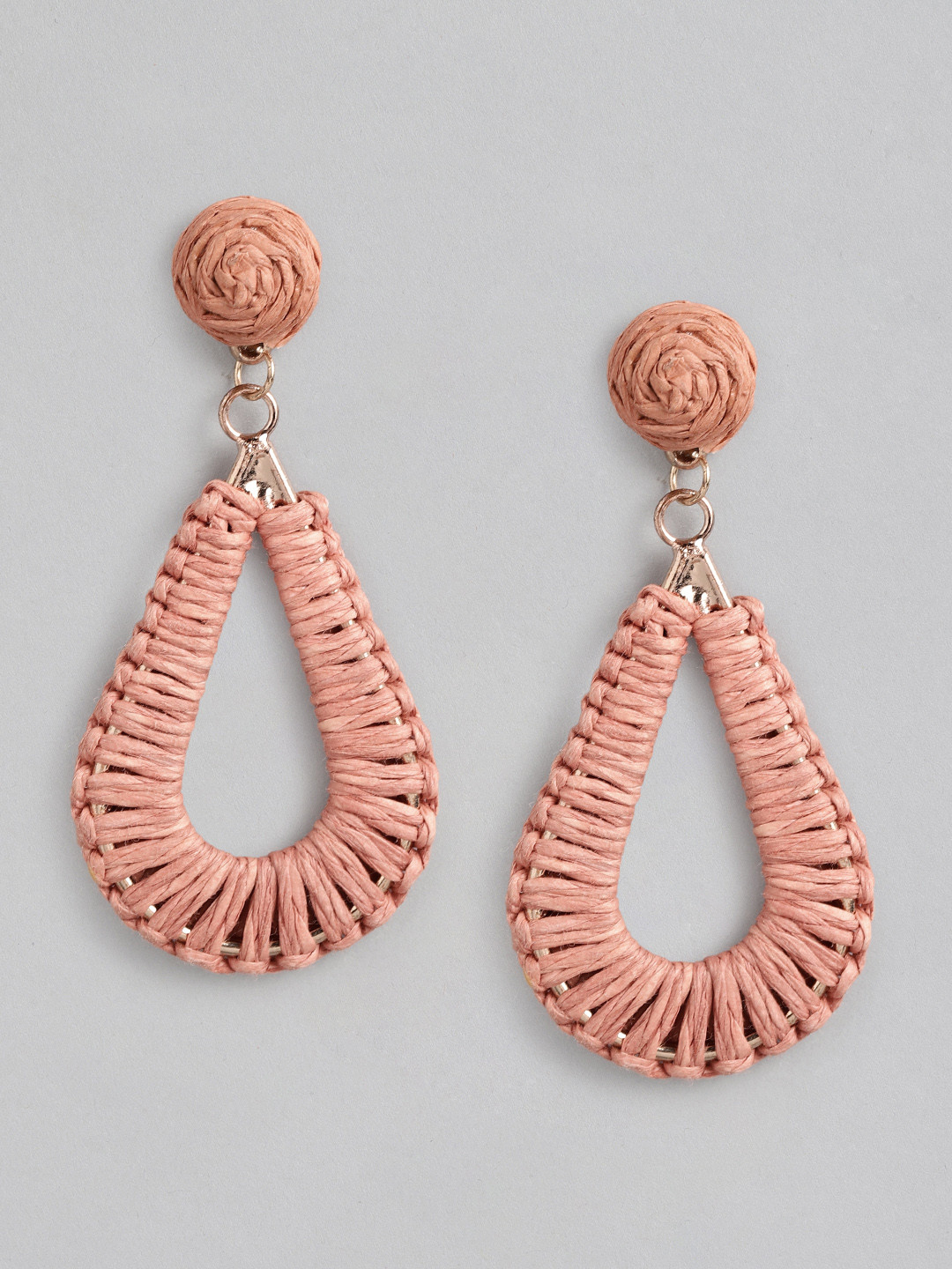 RICHEERA Peach-Coloured Oval Drop Earrings