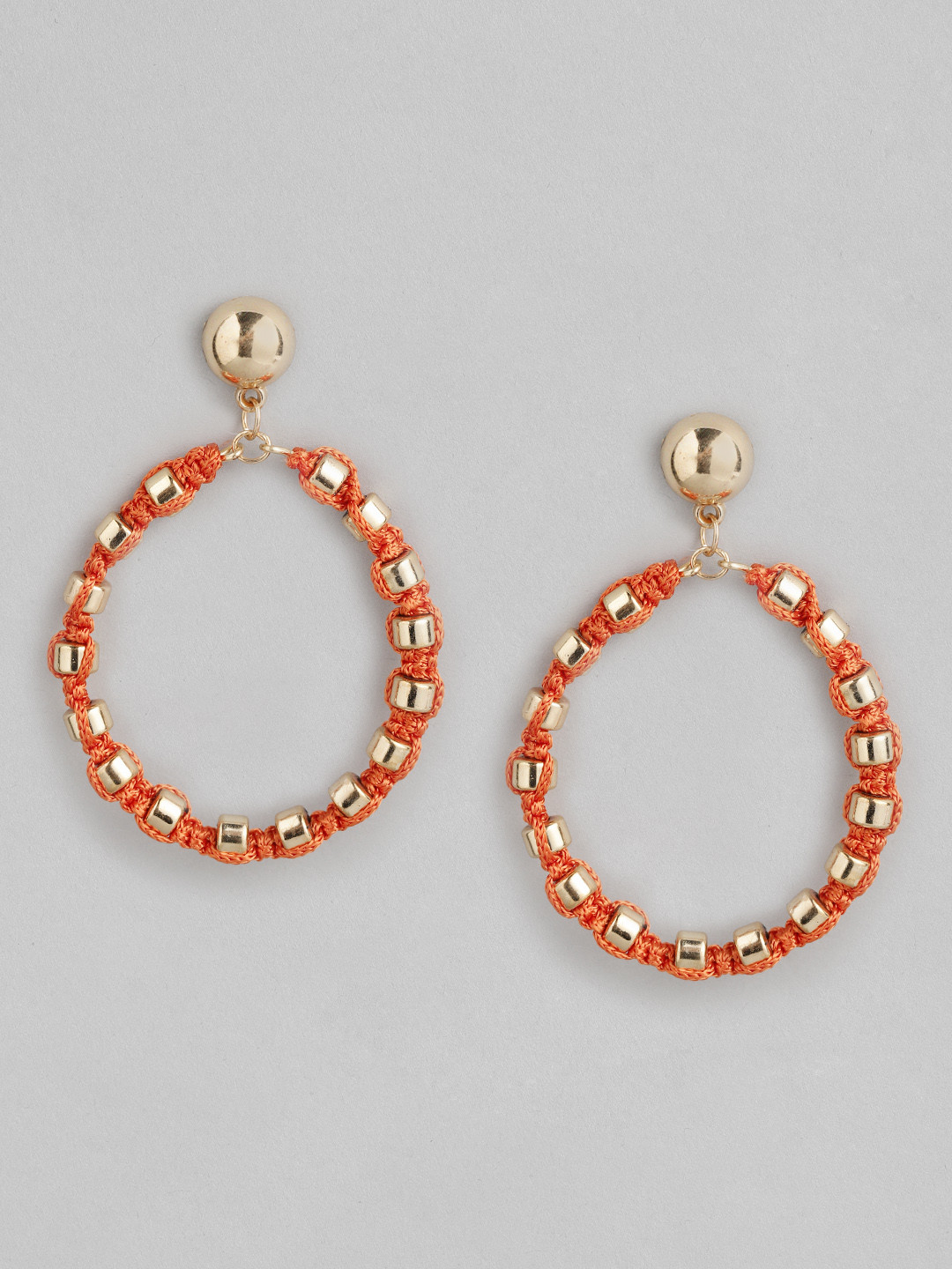 RICHEERA Orange & Gold-Toned Circular Drop Earrings