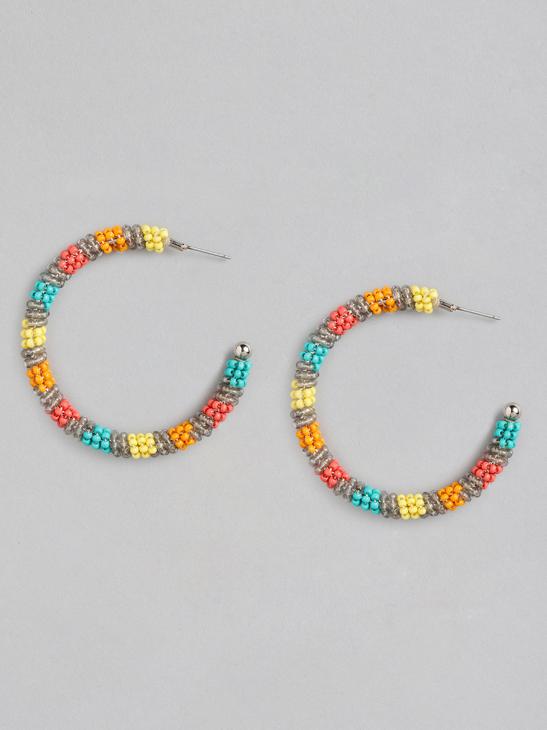RICHEERA Pink & Yellow Circular Half Hoop Earrings