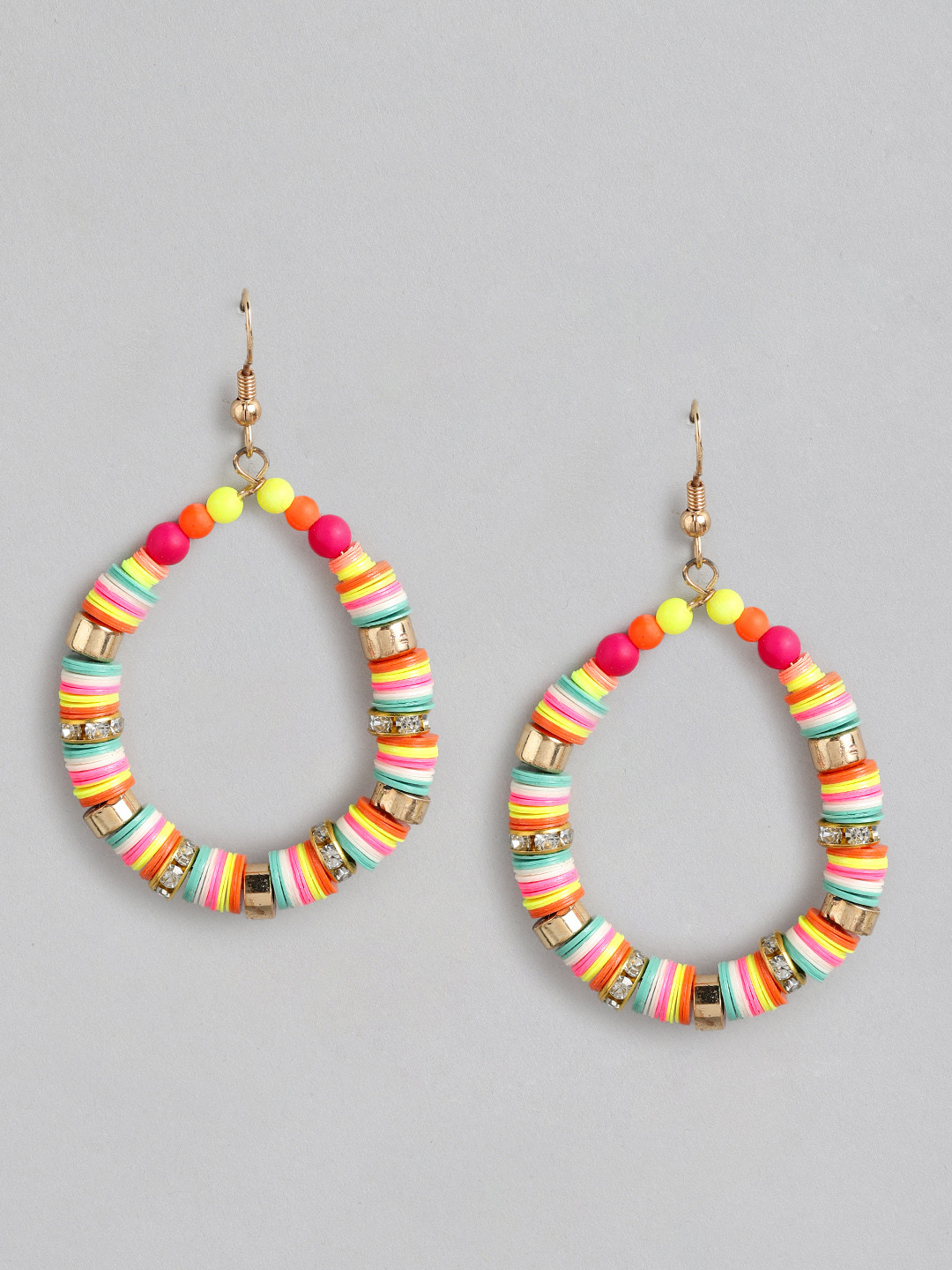 RICHEERA Pink & Gold-Toned Circular Drop Earrings