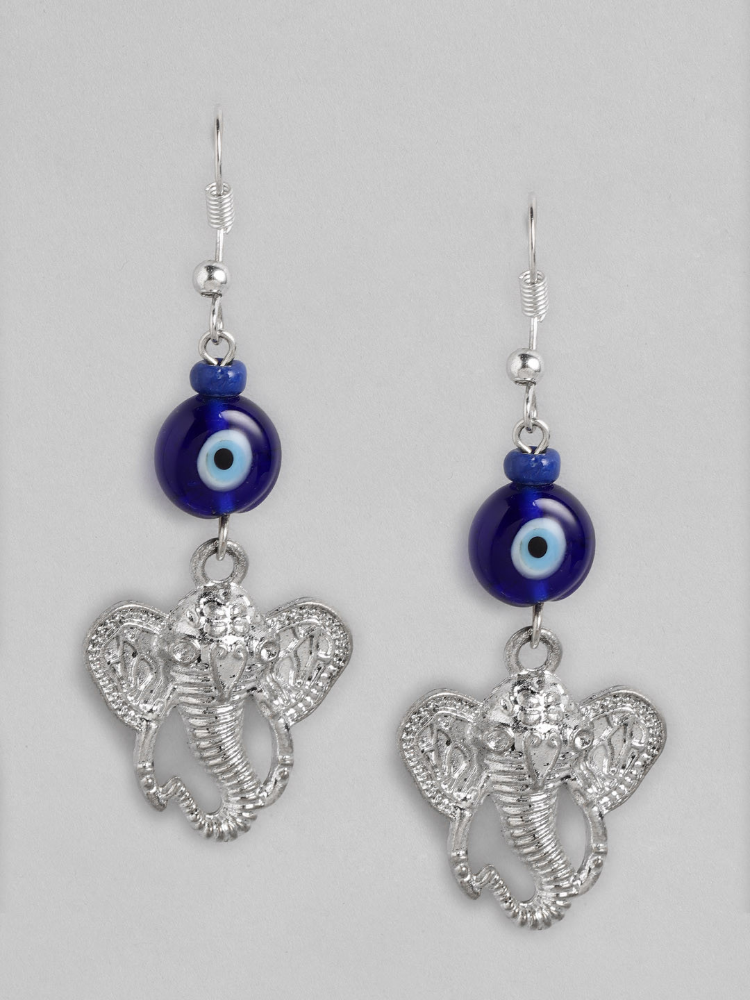 RICHEERA Silver-Toned & Blue Evil Eye Drop Earrings