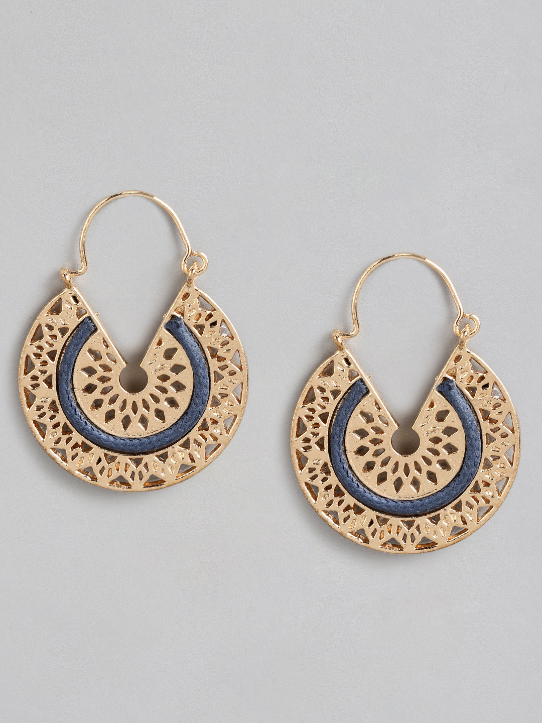 RICHEERA Gold-Toned & Blue Circular Drop Earrings